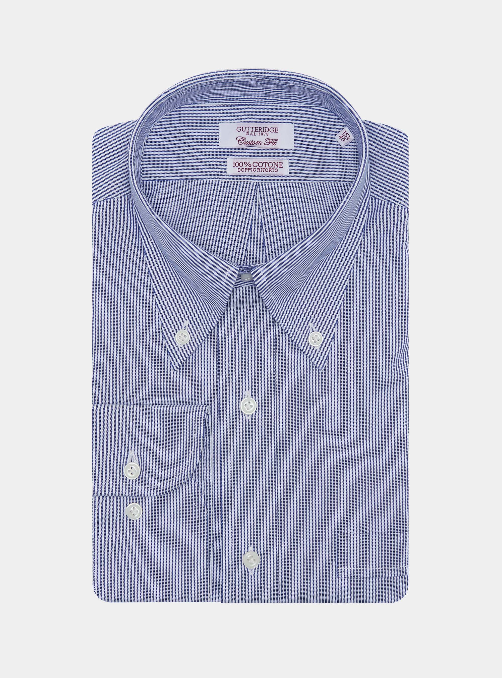 Camicia confortevole in cotone oxford rigato, BLU
