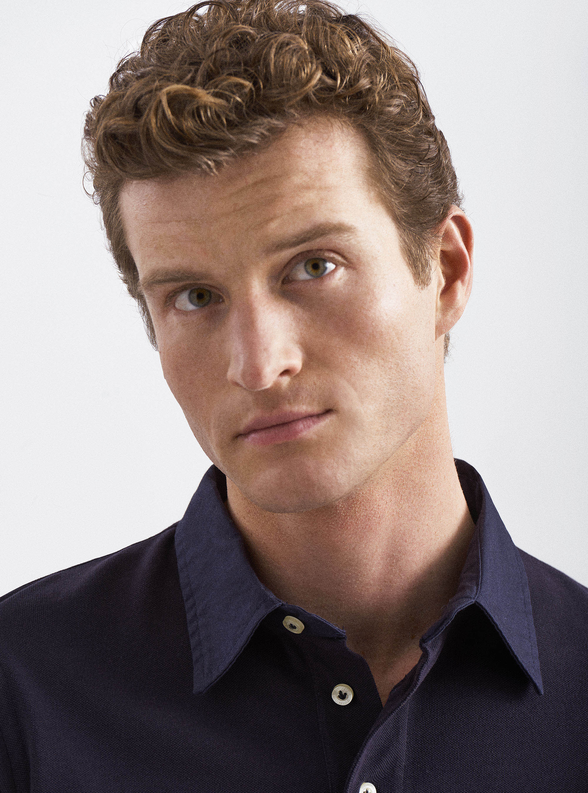 Polo collo camicia in twill, BLU NAVY