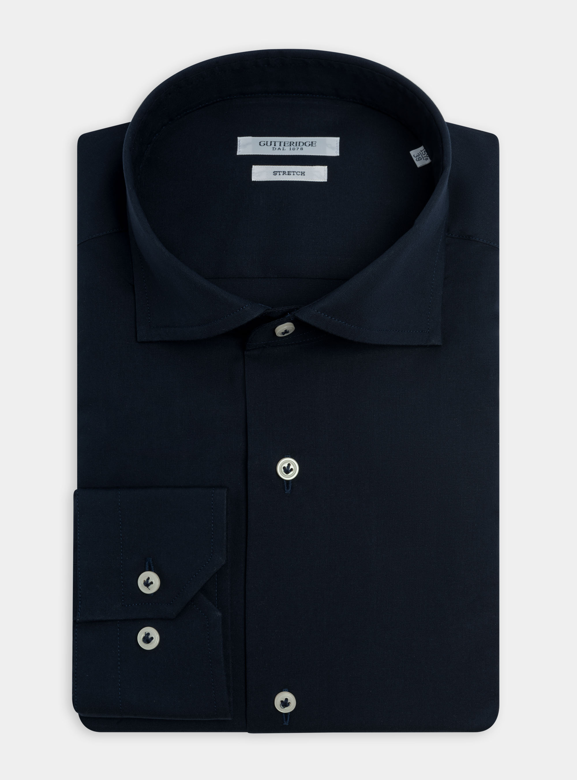 Camicia collo semi francese in popeline stretch, BLU NAVY