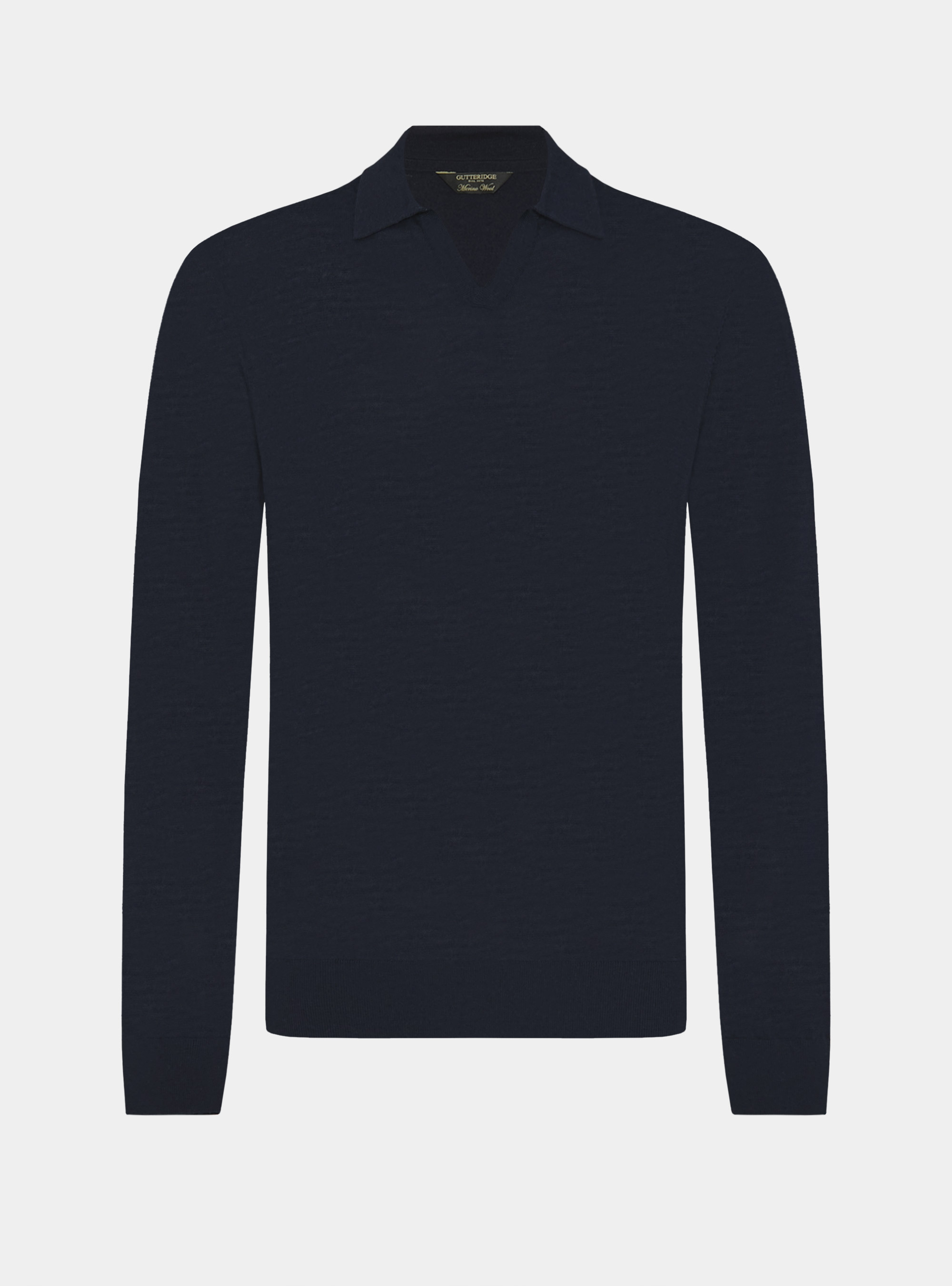 Polo collo senza bottoni in maglia lana merino, BLU NAVY