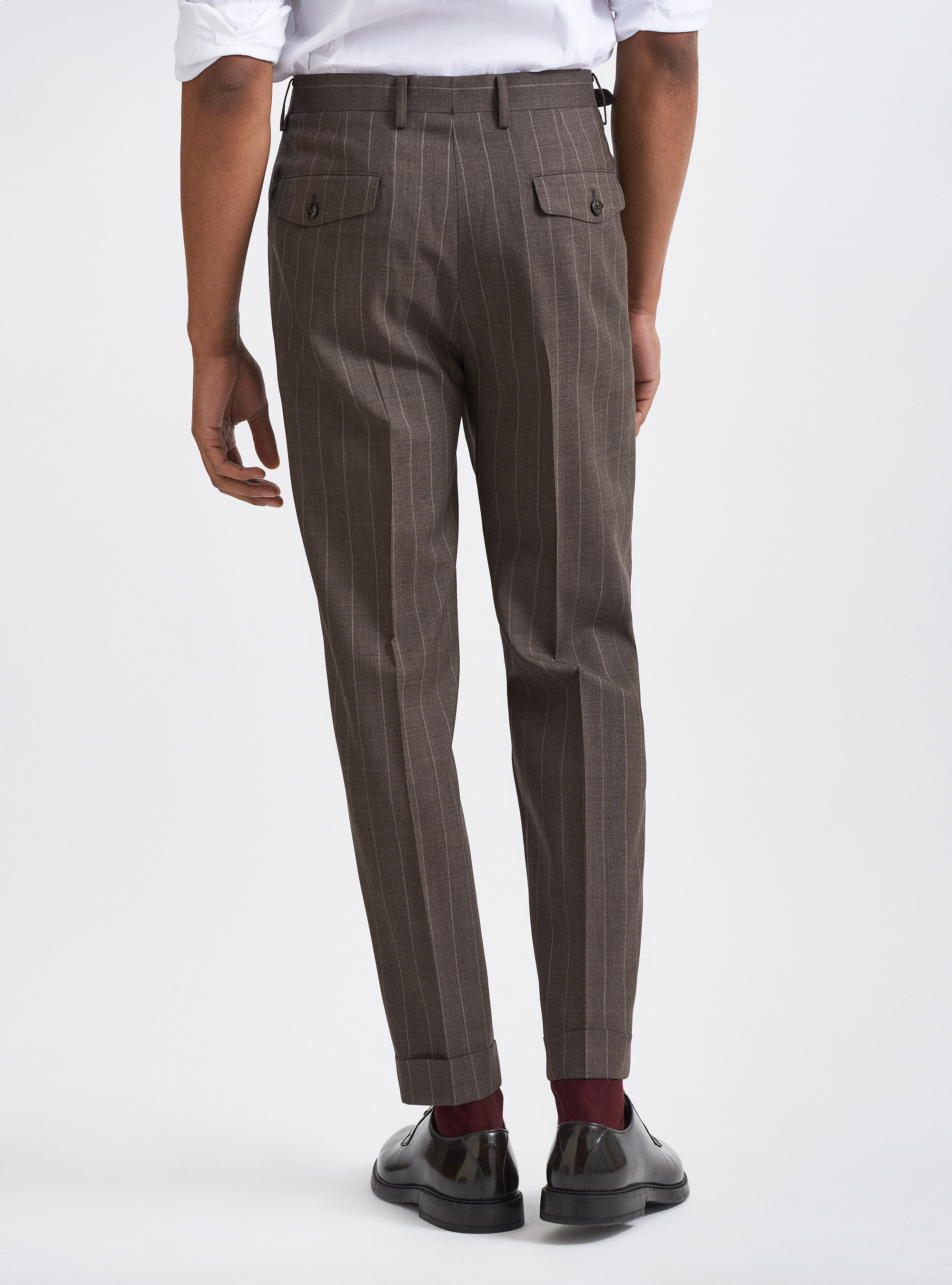 Pantal&oacute;n de traje a rayas de pura lana tejida por Vitale Barberis Canonico, MARRON