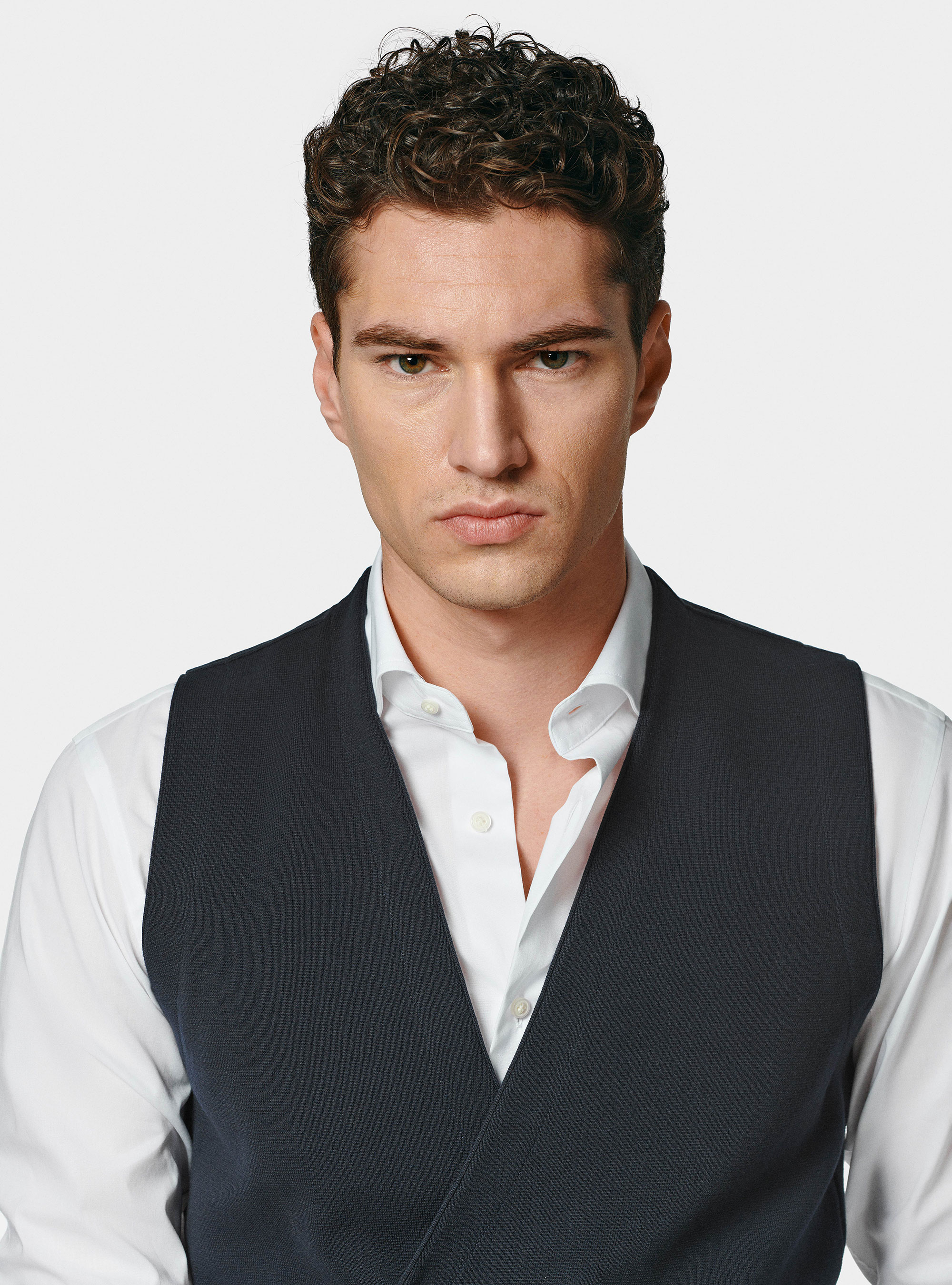 Double-breasted cotton knit waistcoat, NAVY BLUE