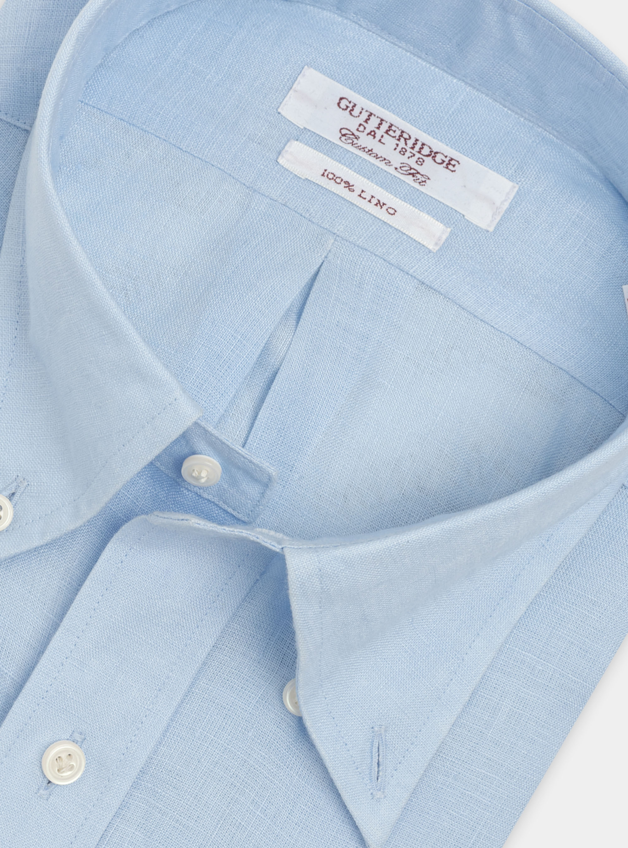 Camicia classic fit comoda in puro lino con collo button down, AZZURRO