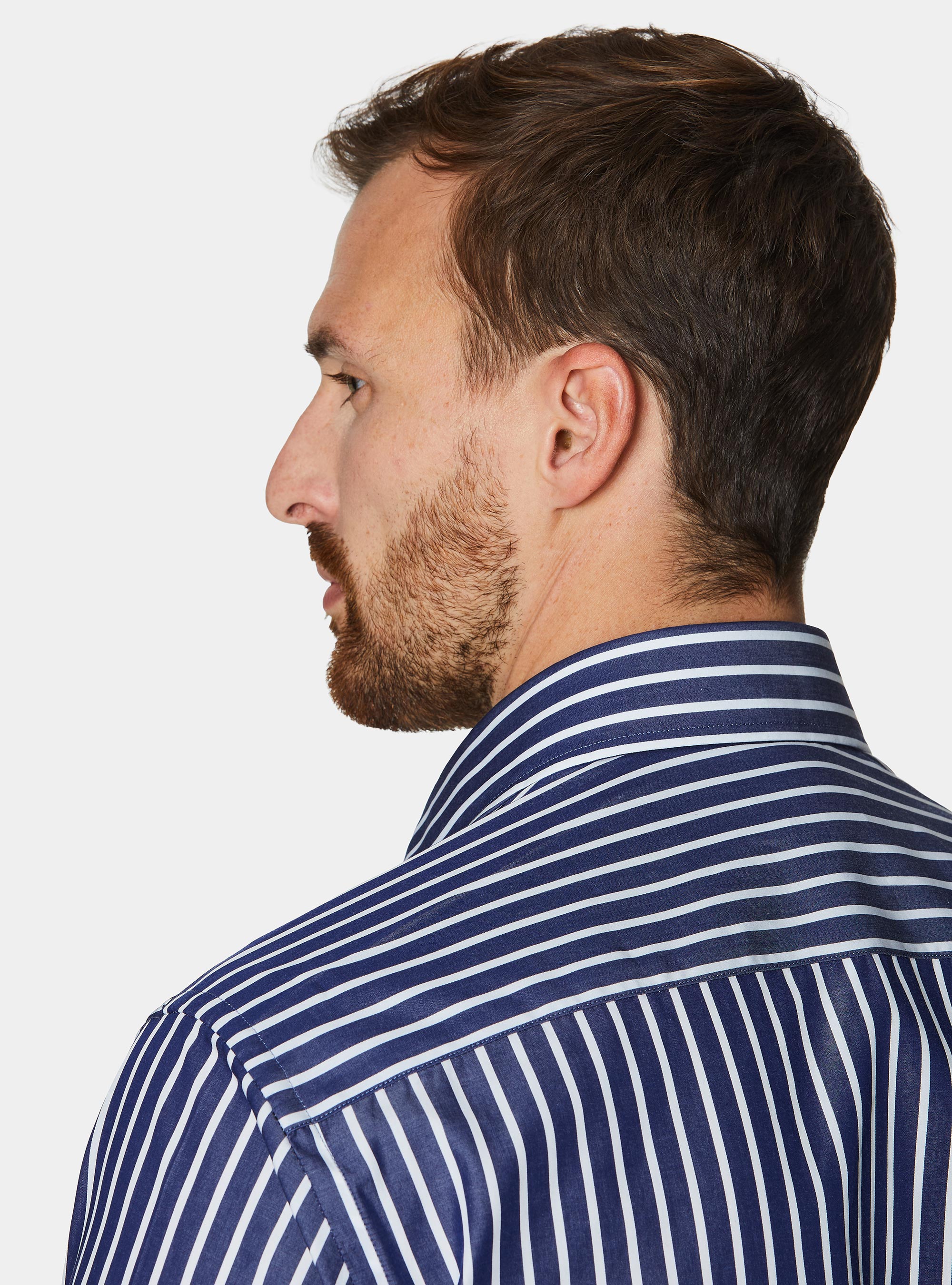 Camisa a rayas de popel&iacute;n de algod&oacute;n, AZUL MARINO