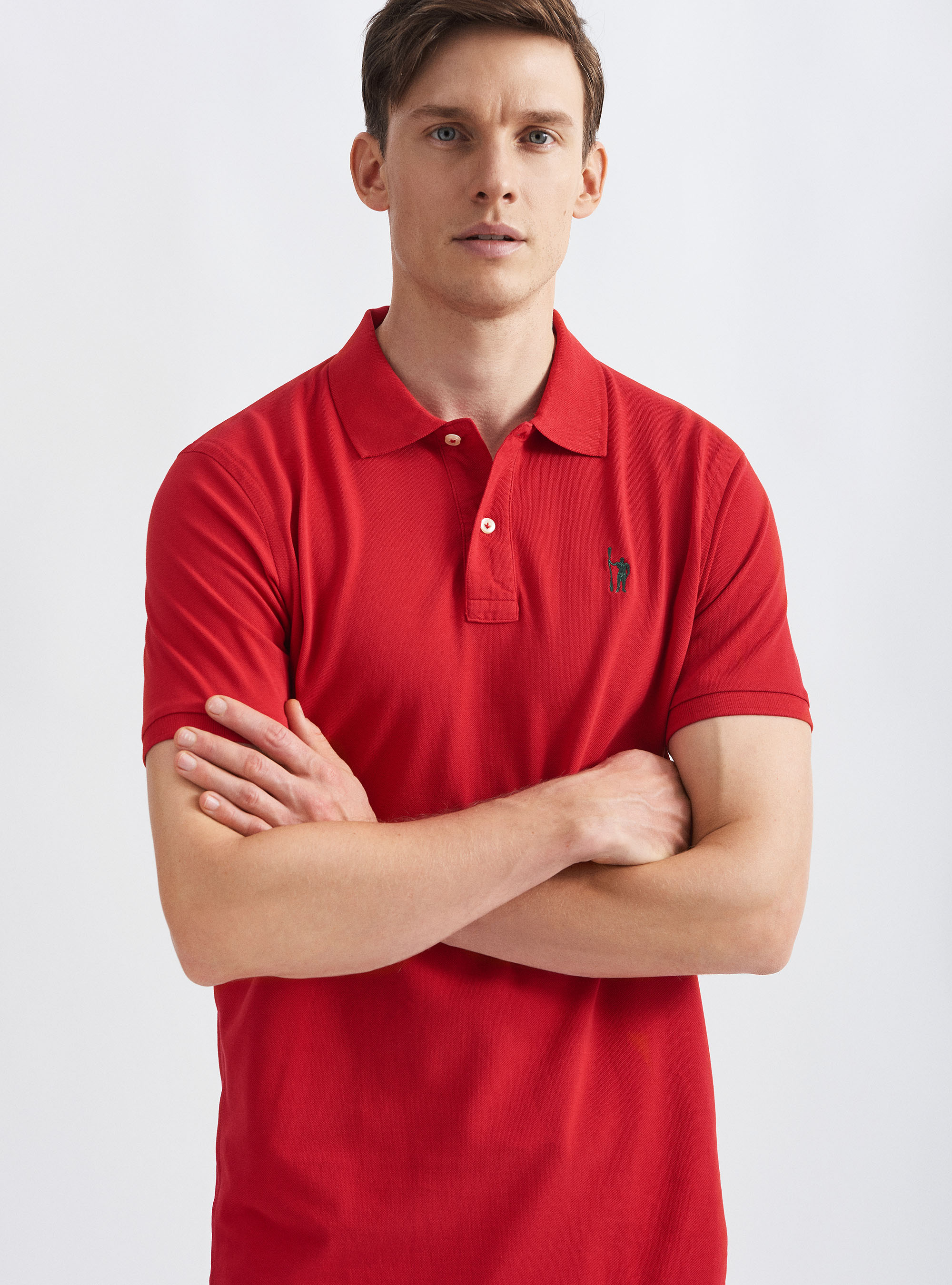 Classic cotton pique polo with embroidery, RED