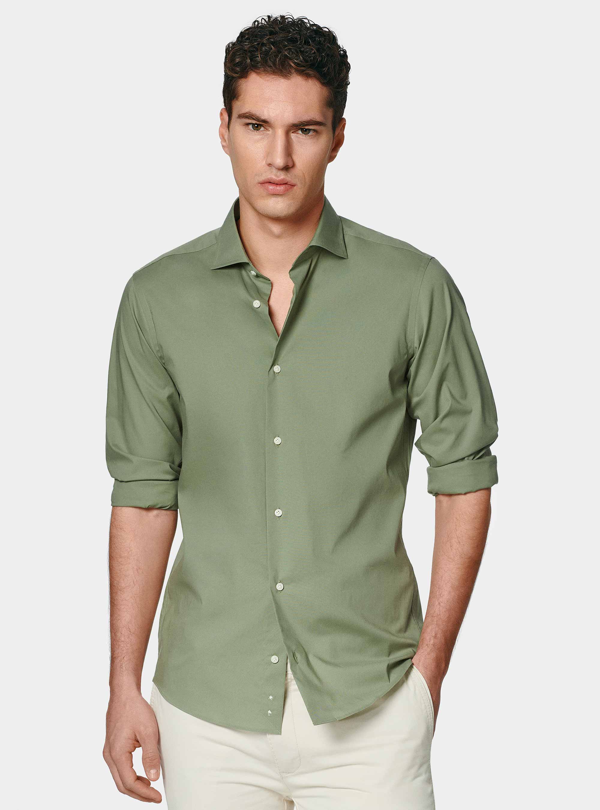 Camicia in popeline stretch, SALVIA 0602C