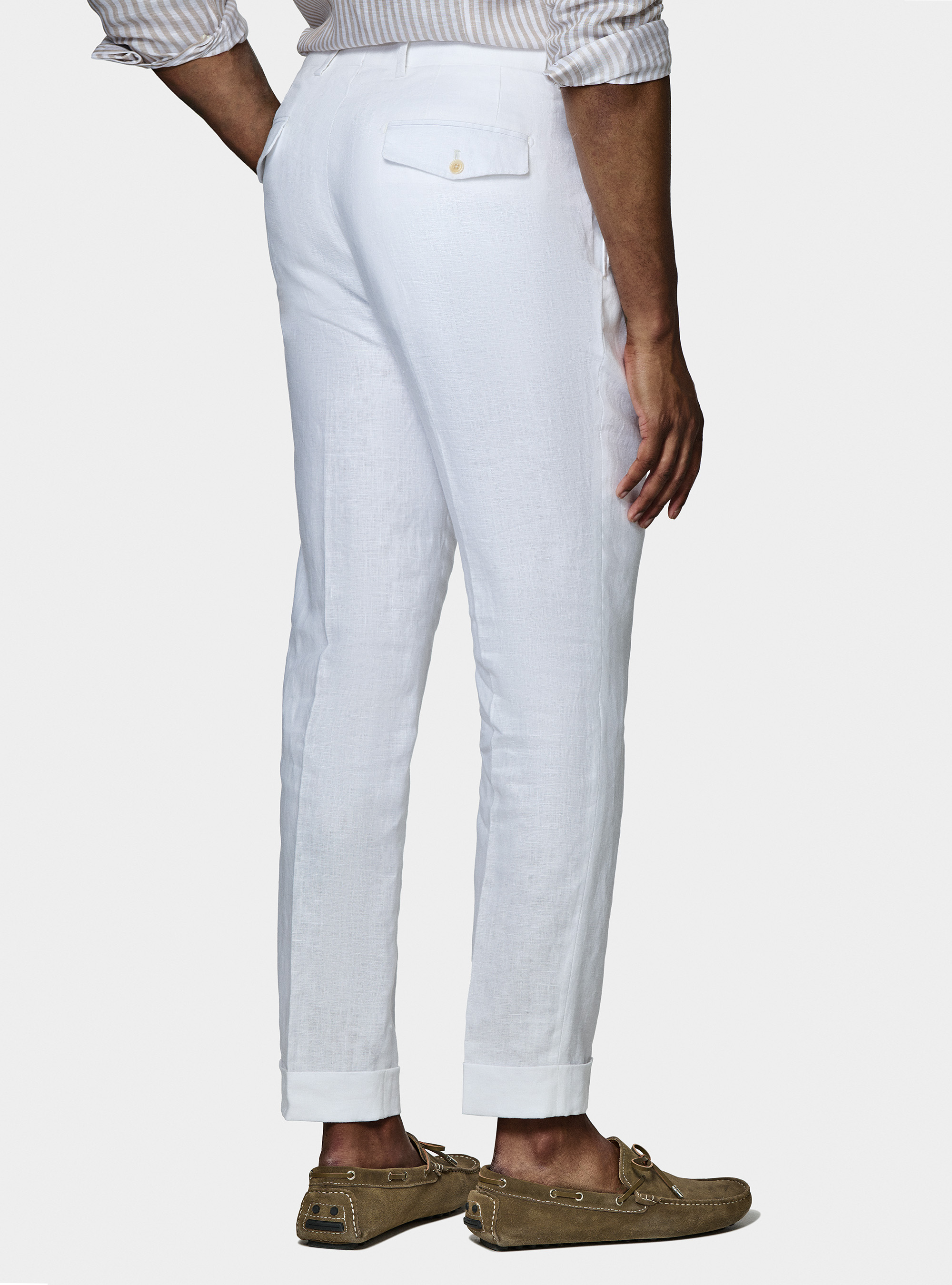 Pantaloni doppia pince in puro lino, BIANCO