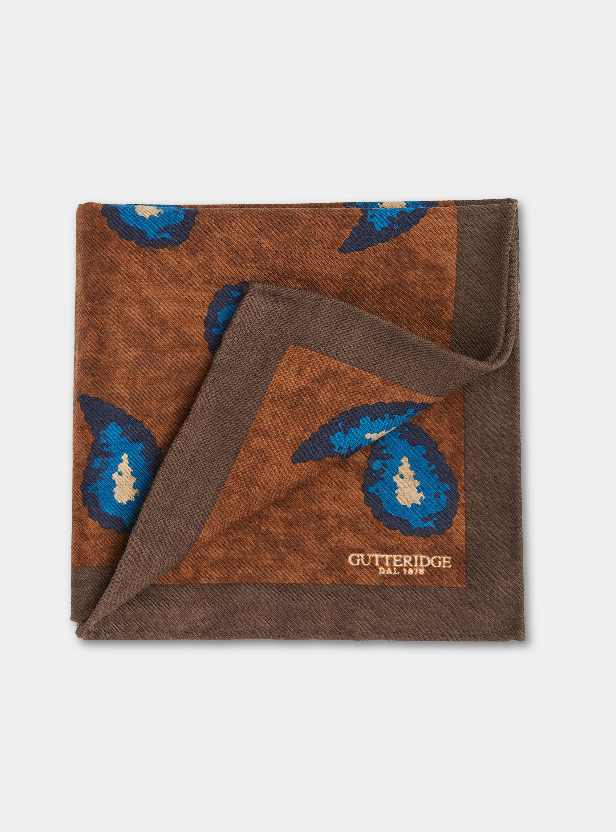 Pochette in lana stampa paisley allover, TABACCO