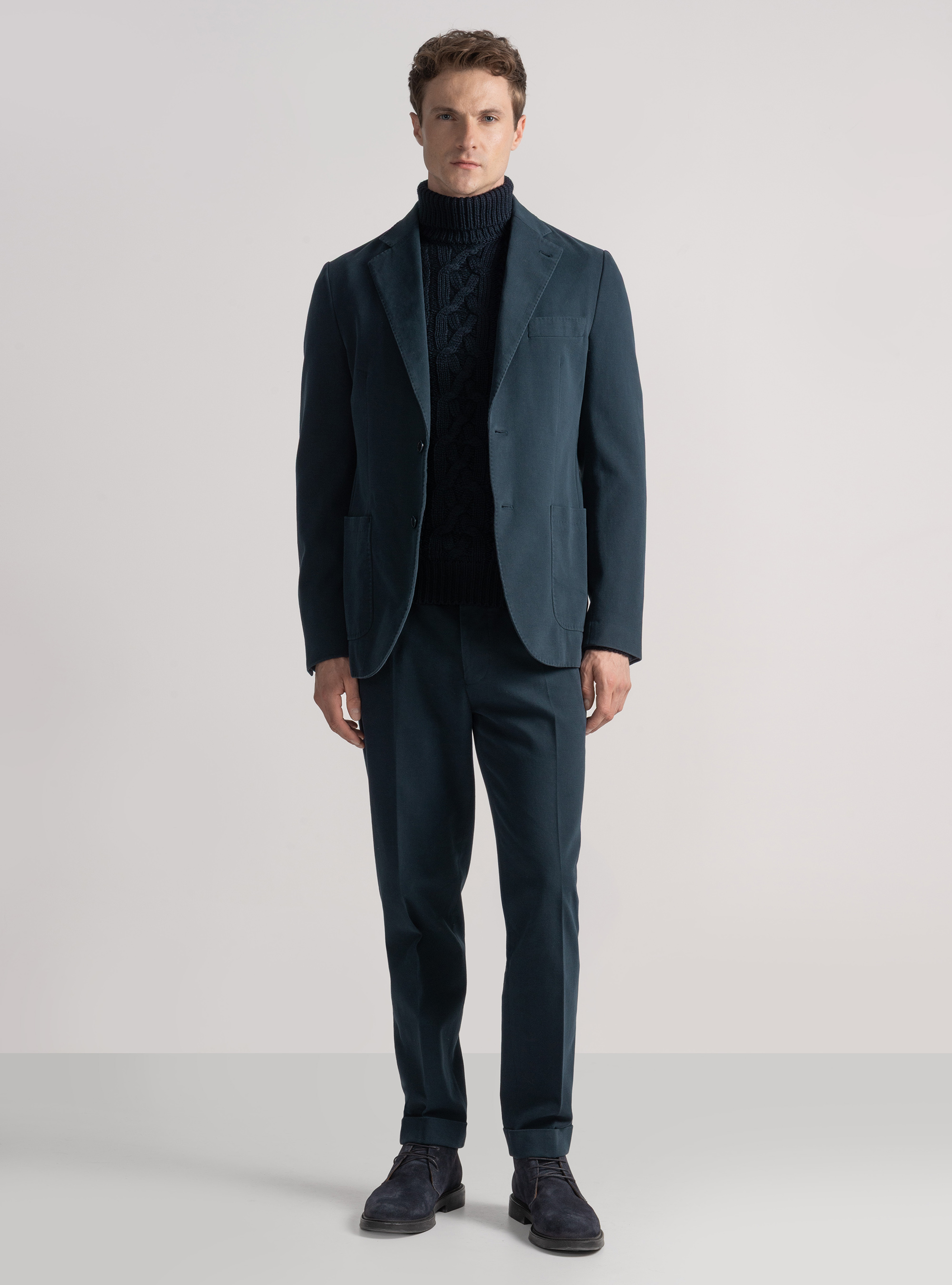 Abito blu in cotone cashmere, 