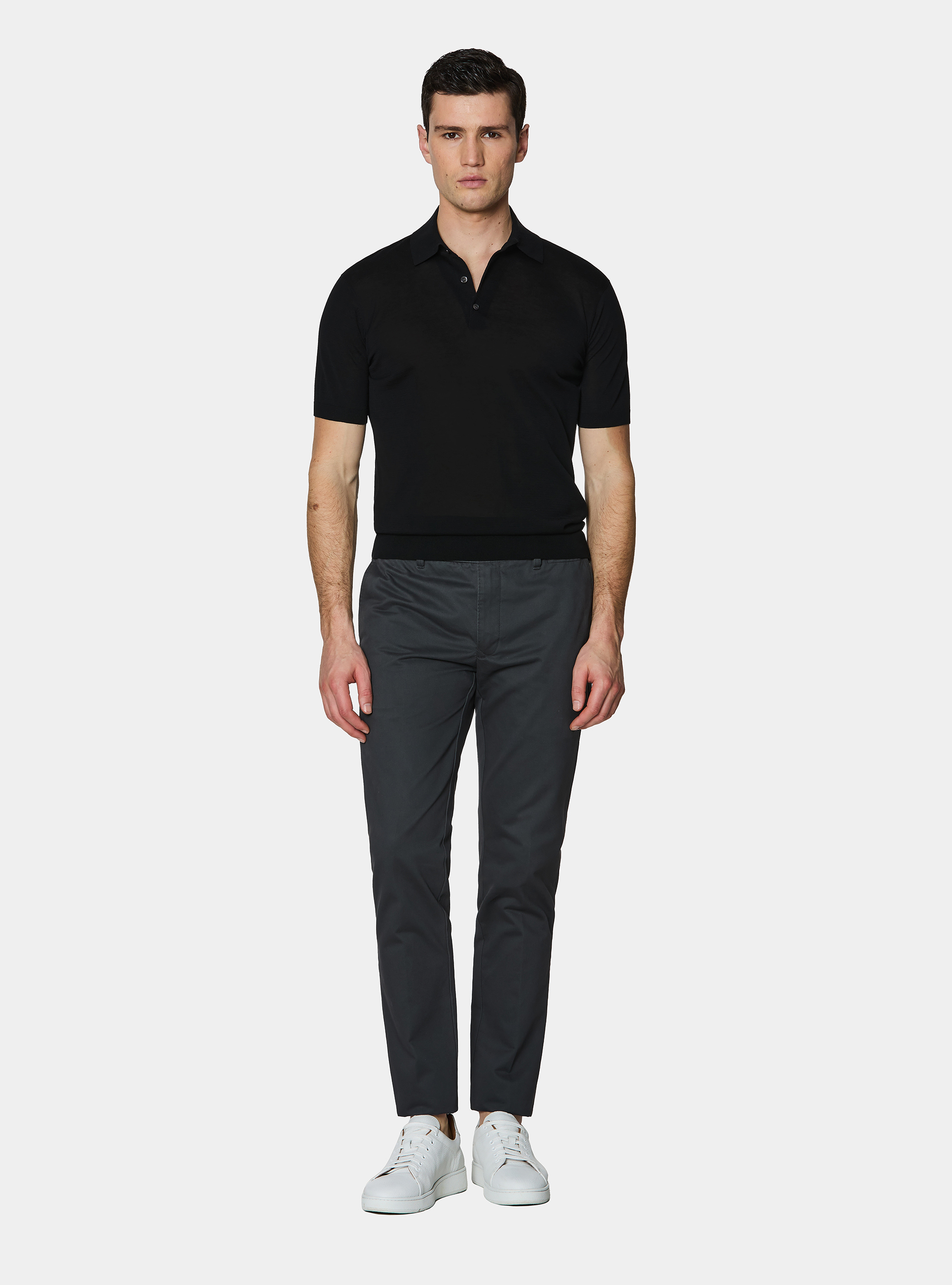 Polo en coton et soie, NOIR