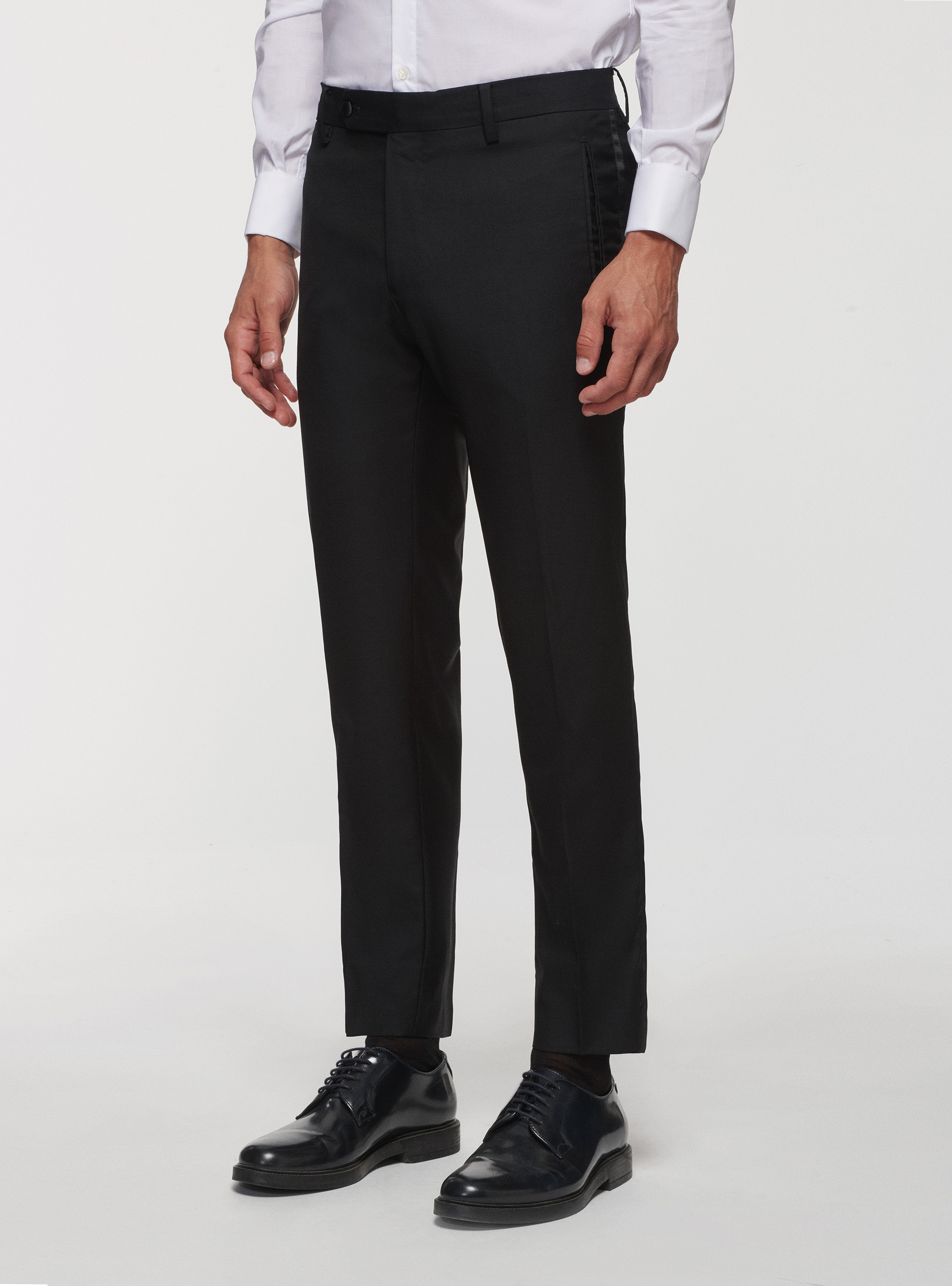 Pure Wool Tuxedo Trousers, BLACK