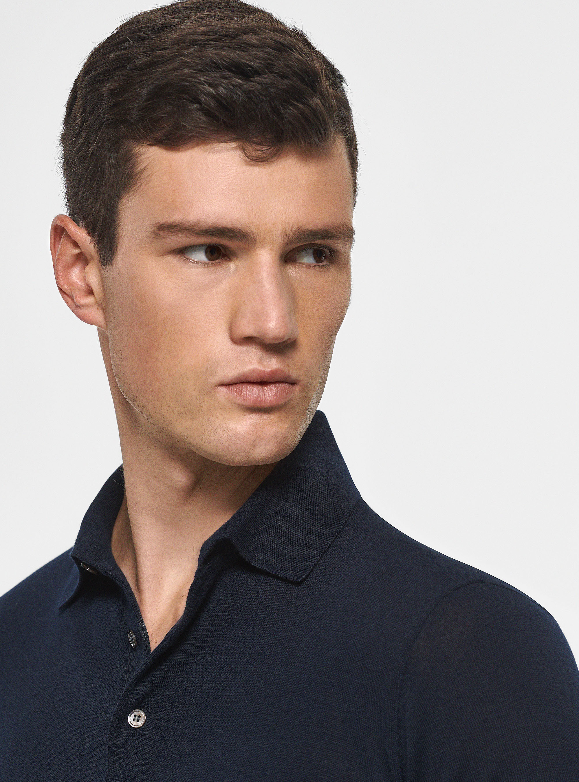 Extra-fine cotton knit polo shirt, NAVY BLUE