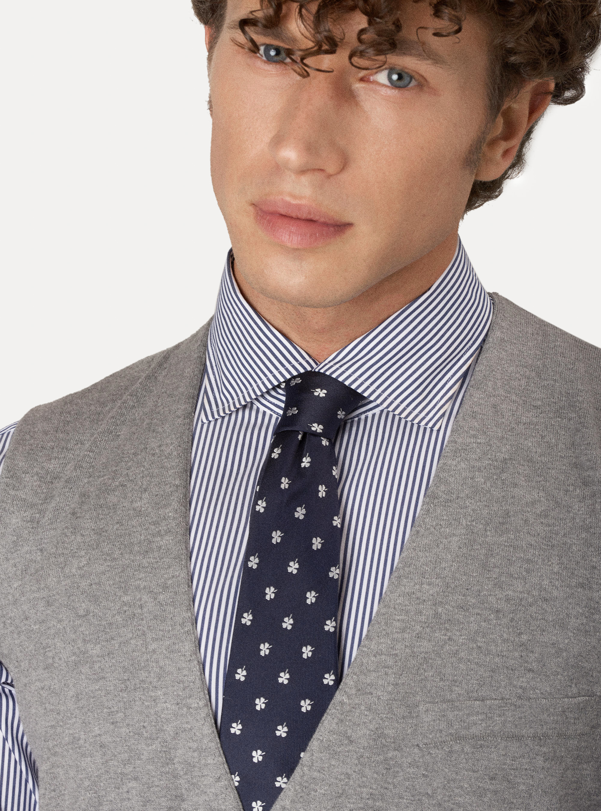 Gilet di maglia in cotone seta e cashmere, GRIGIO CHIARO MELANGE