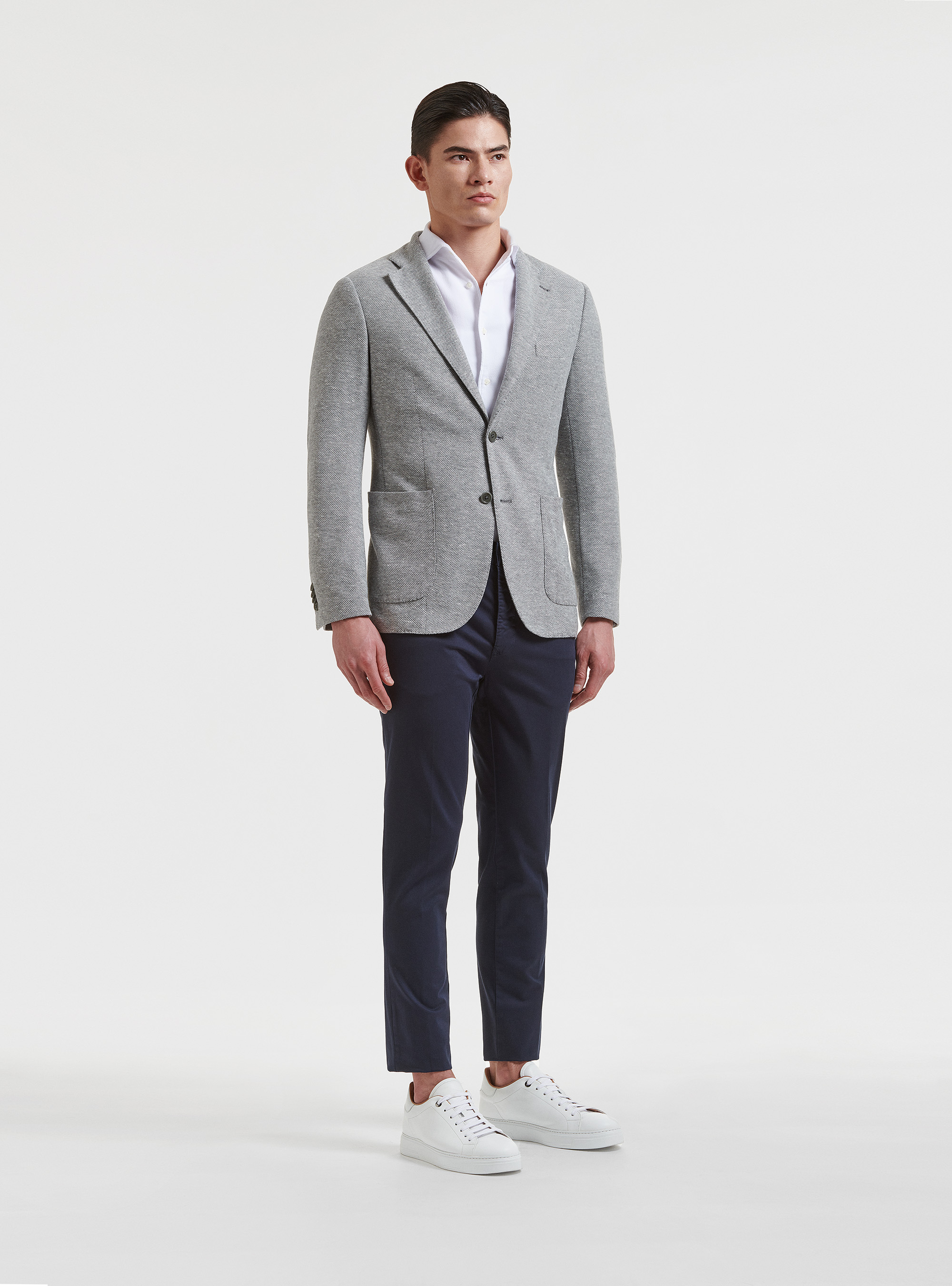 Wool and linen jersey blazer, LIGHT GREY MELANGE