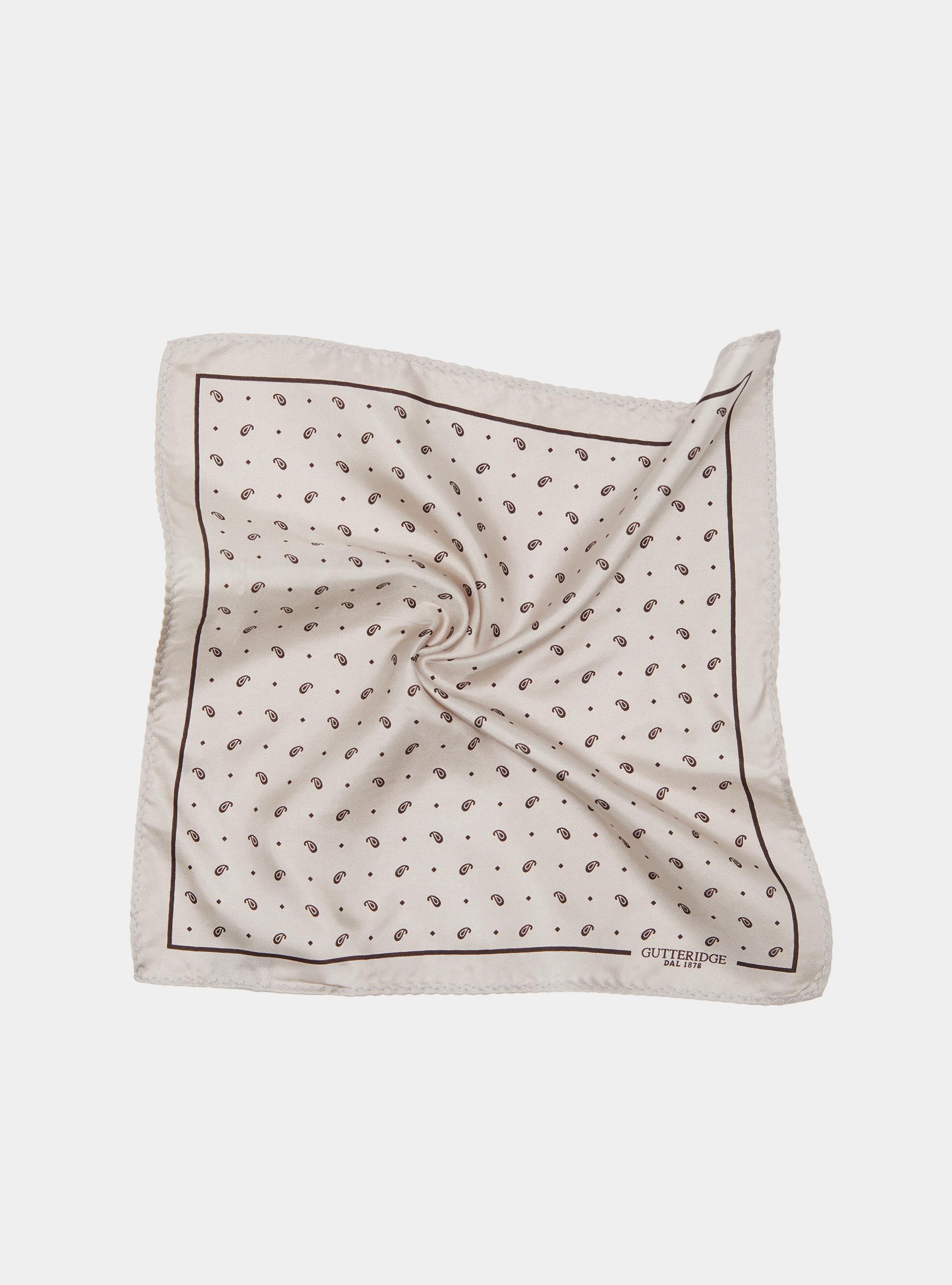 Printed silk paisley pocket square, ECRU/MARRONE EM01