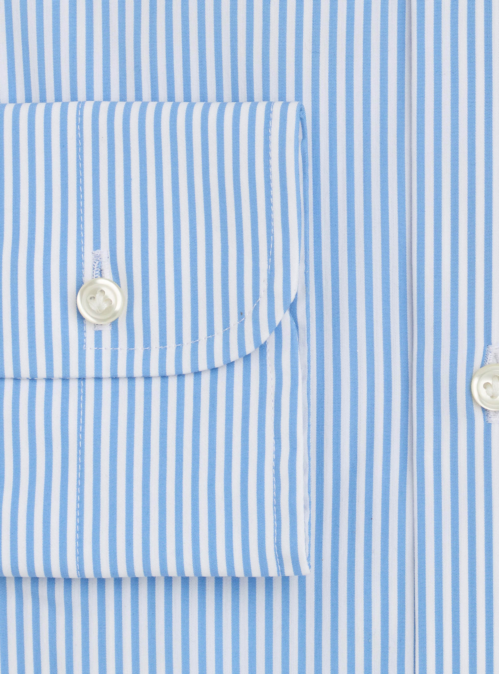 Semi-open french collar shirt in striped stretch cotton poplin, LIGHT BLUE