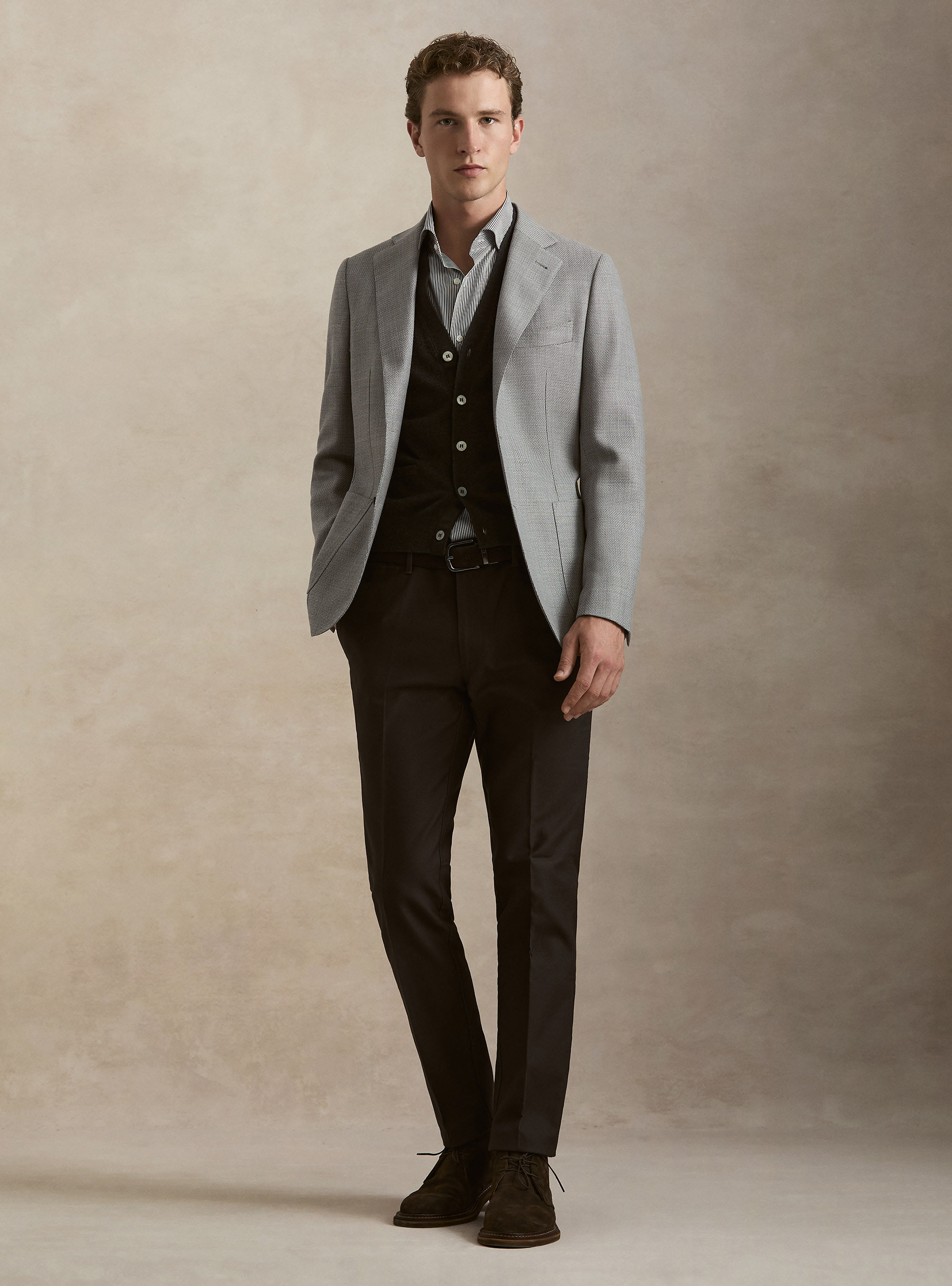 Americana de lana hopsack, GRIS MARENGO
