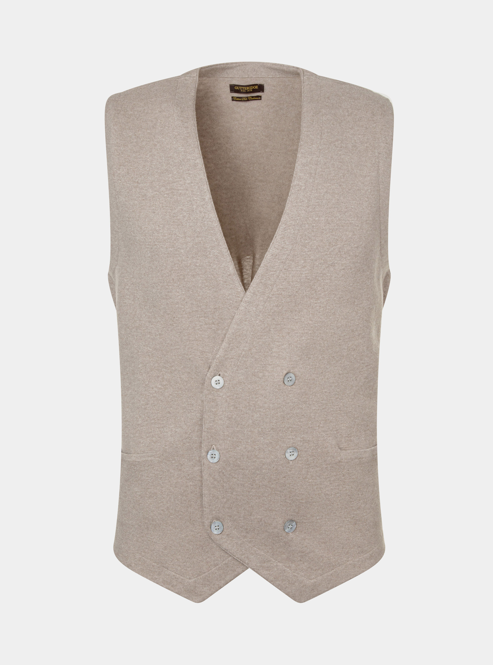 Gilet in maglia doppiopetto in cotone seta e cashmere, SABBIA