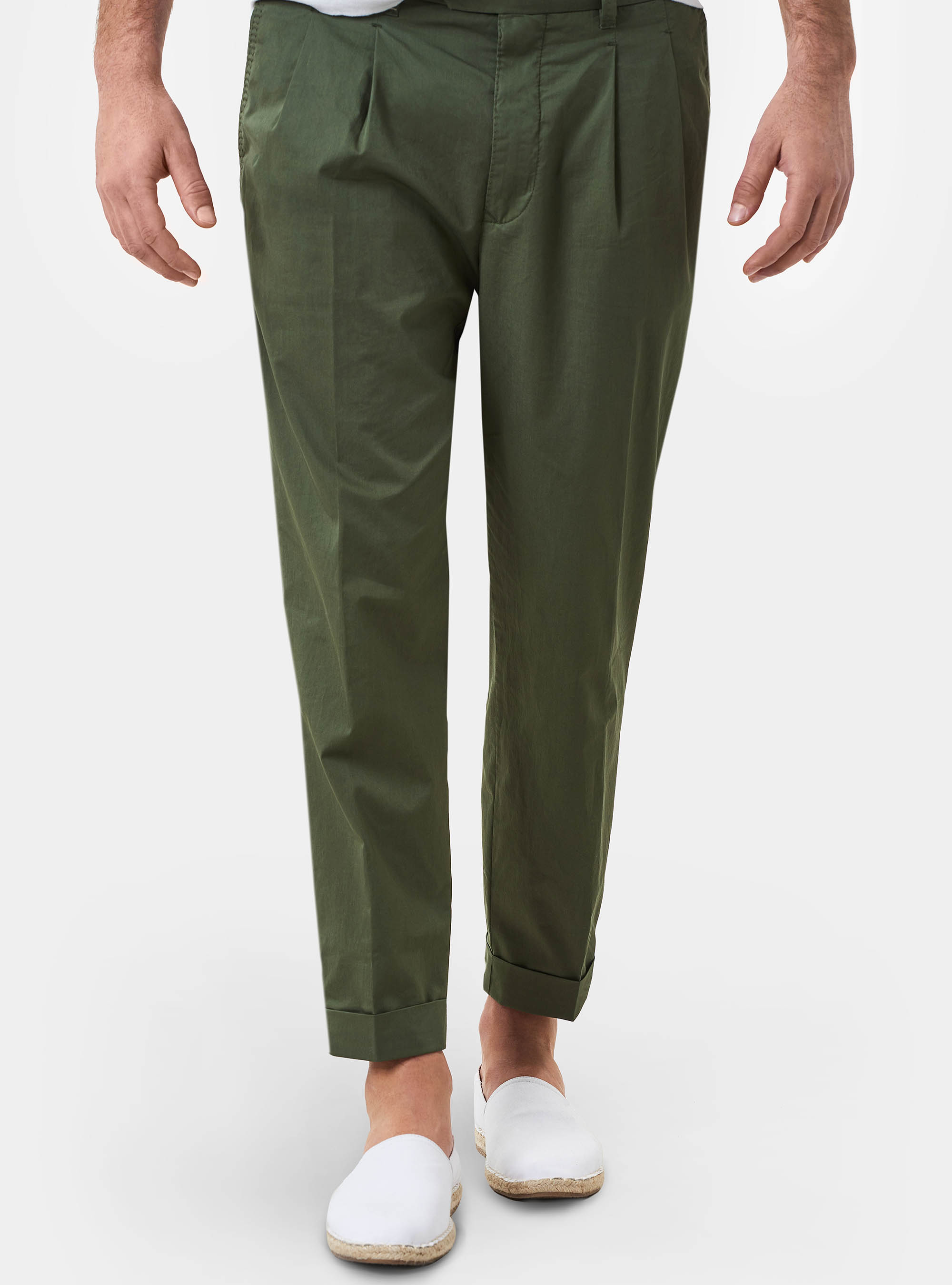 Double pleated cotton twill trousers
