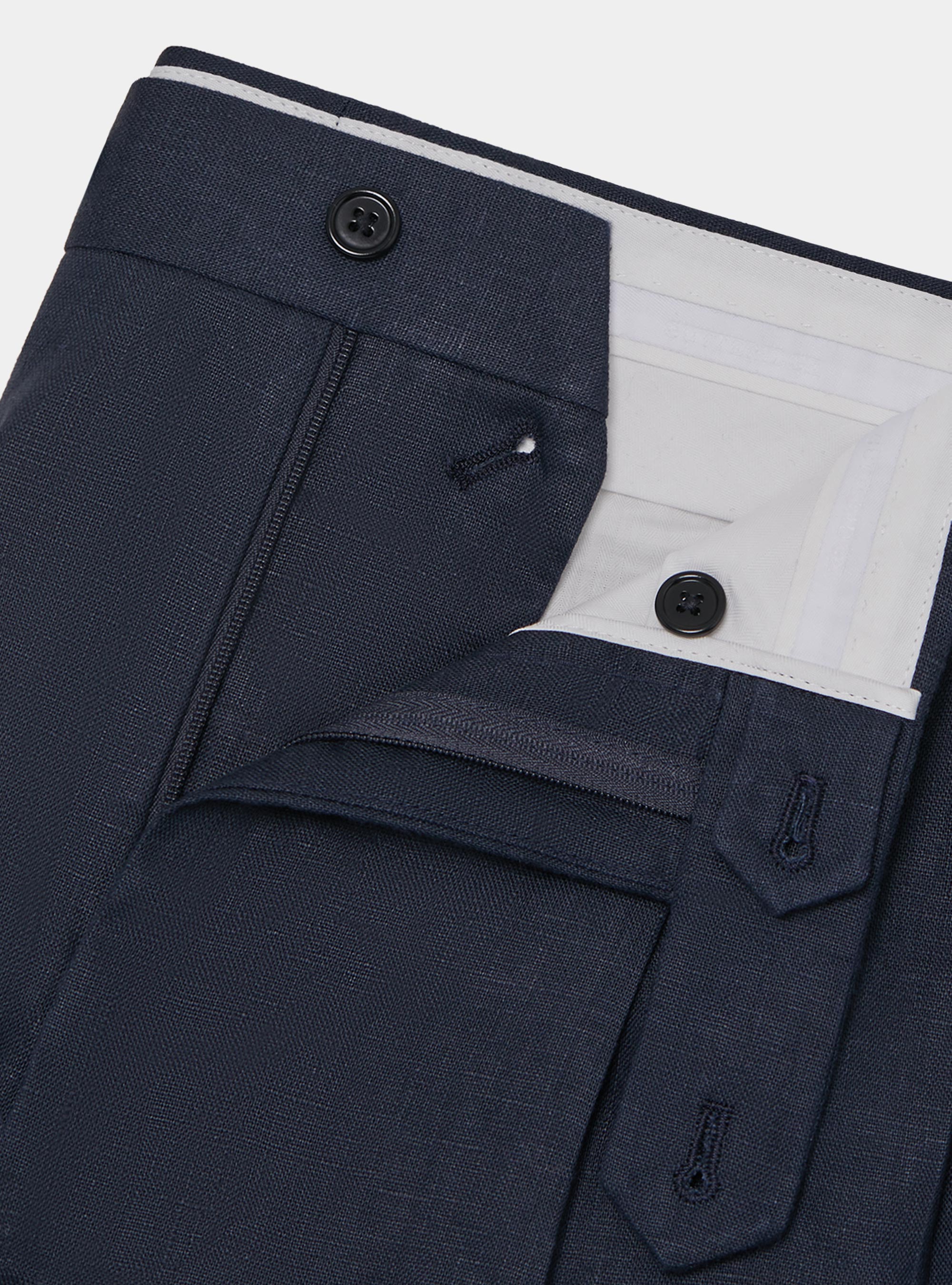 Pantaloni doppia pince in puro lino, BLU NAVY
