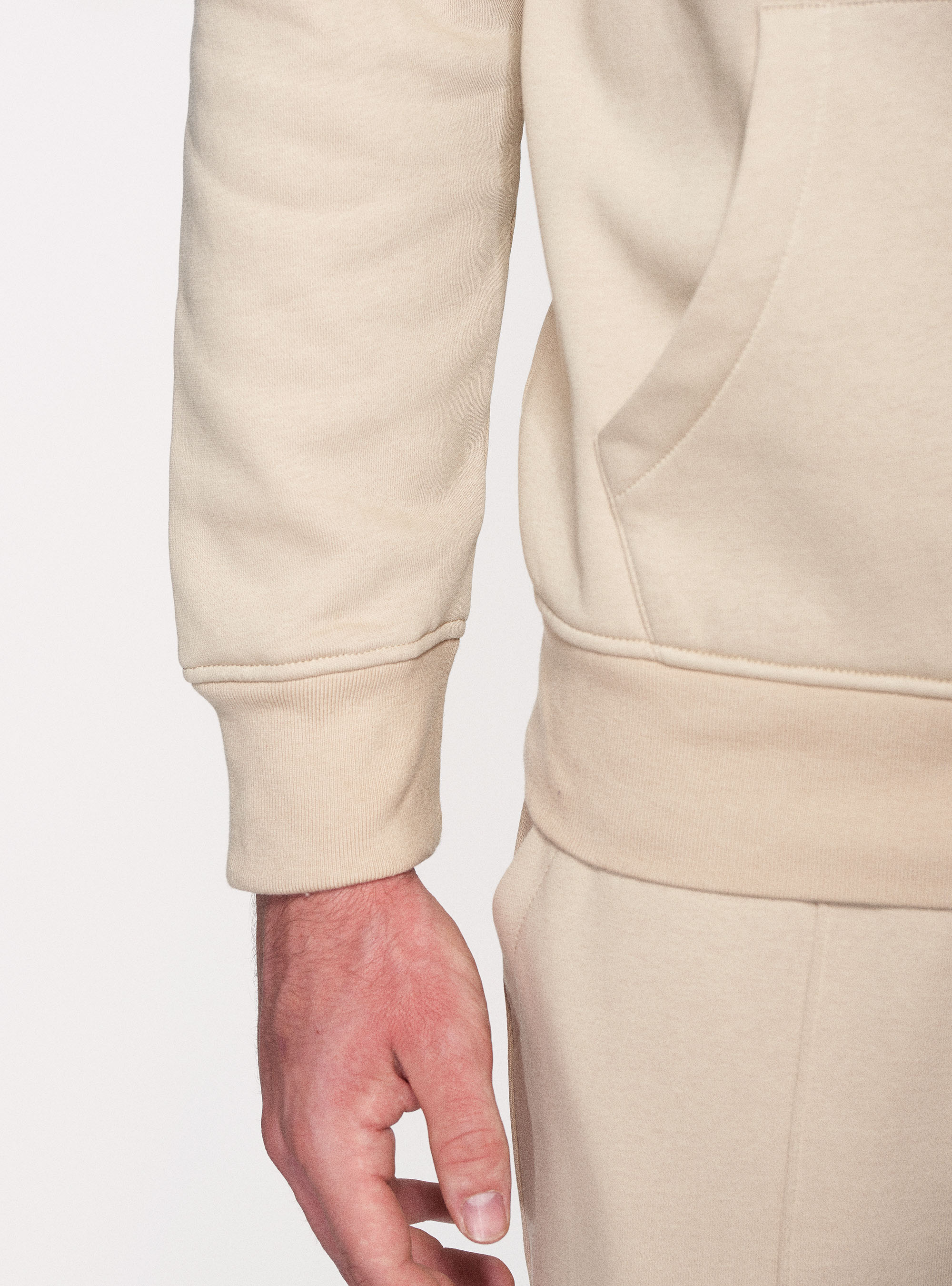 Felpa in misto cotone con cappuccio, ECRU