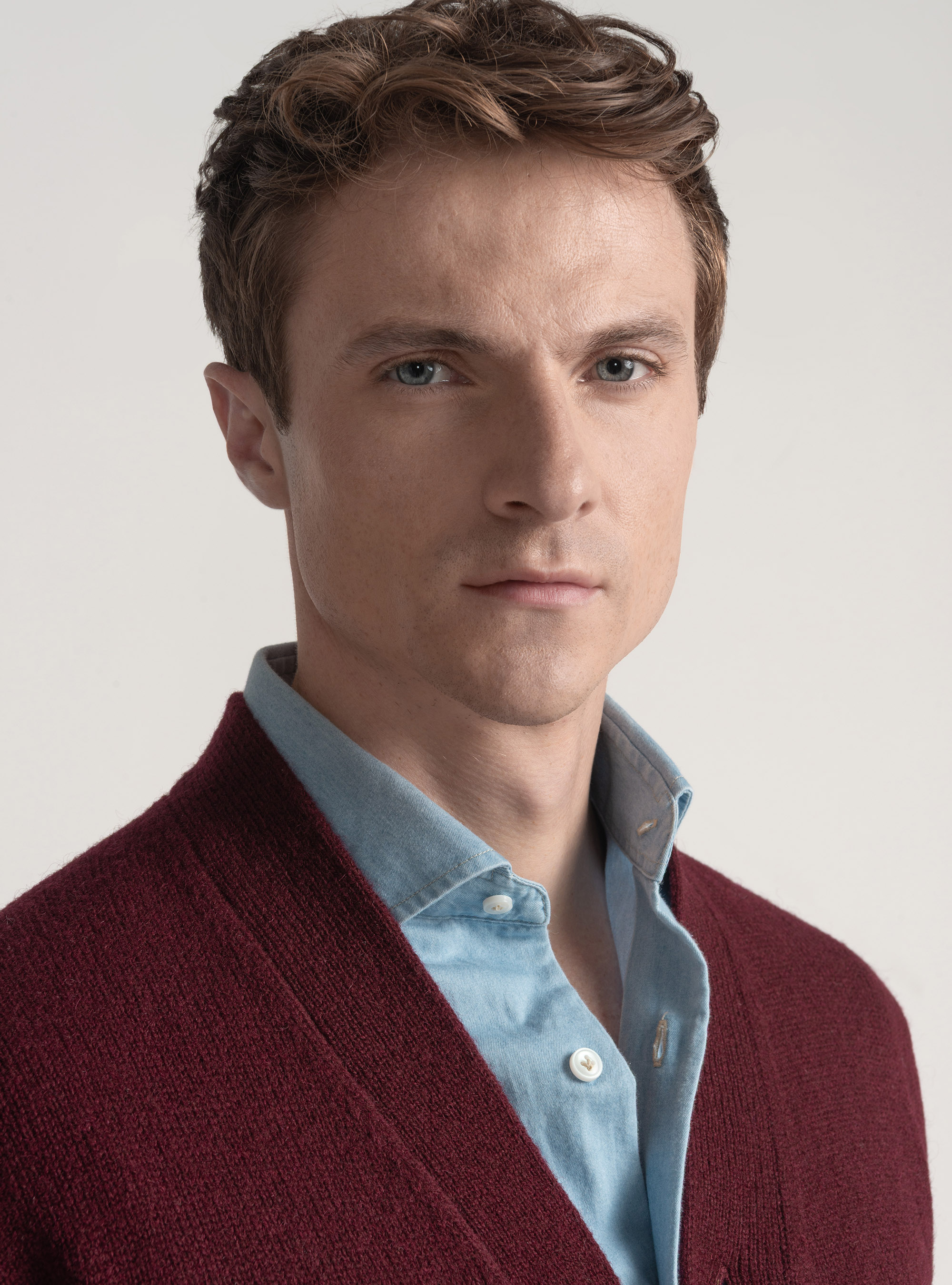 Shetland wool knit cardigan, BORDEAUX