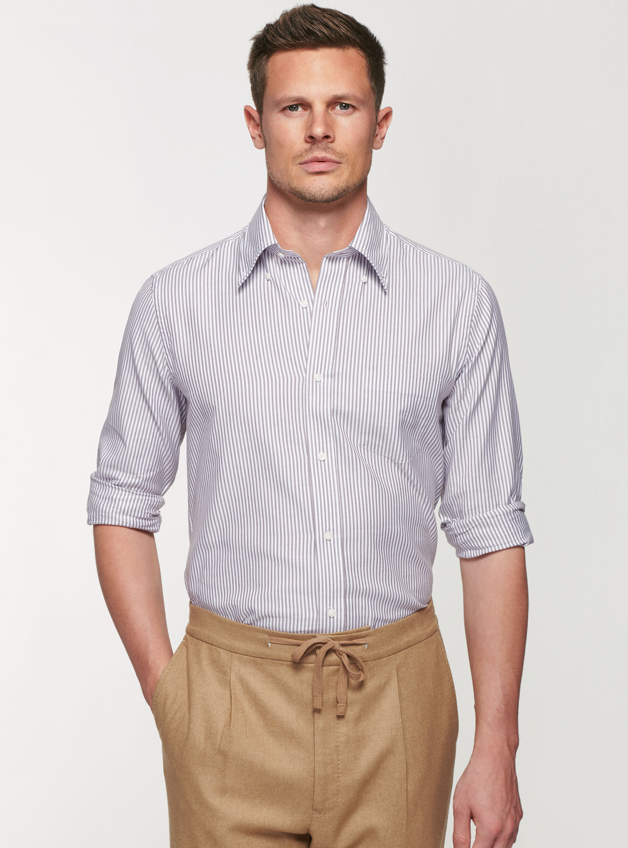 Camicia in cotone oxford rigato, FANGO