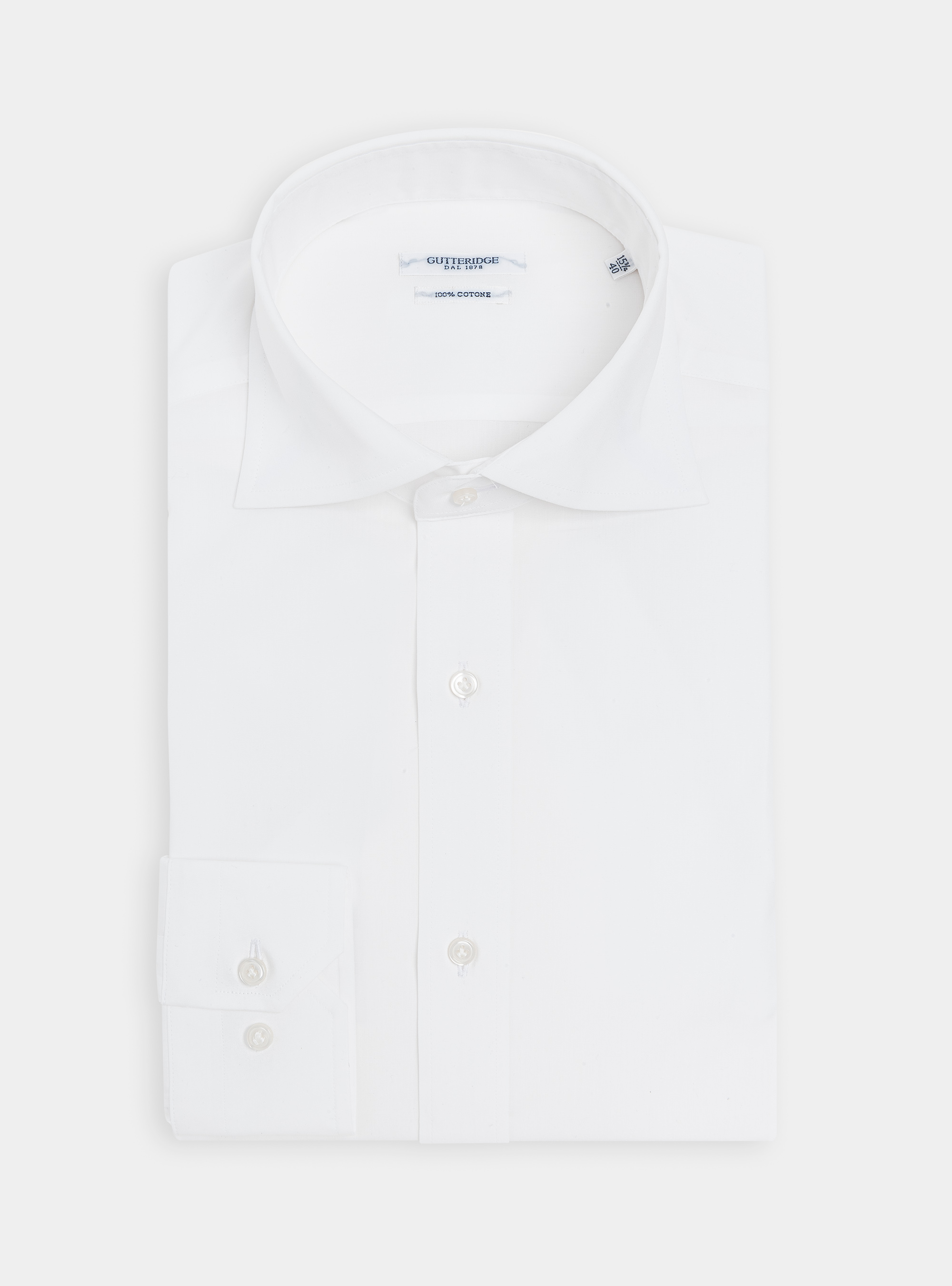 Camicia collo italiano in puro cotone fil a fil, BIANCO