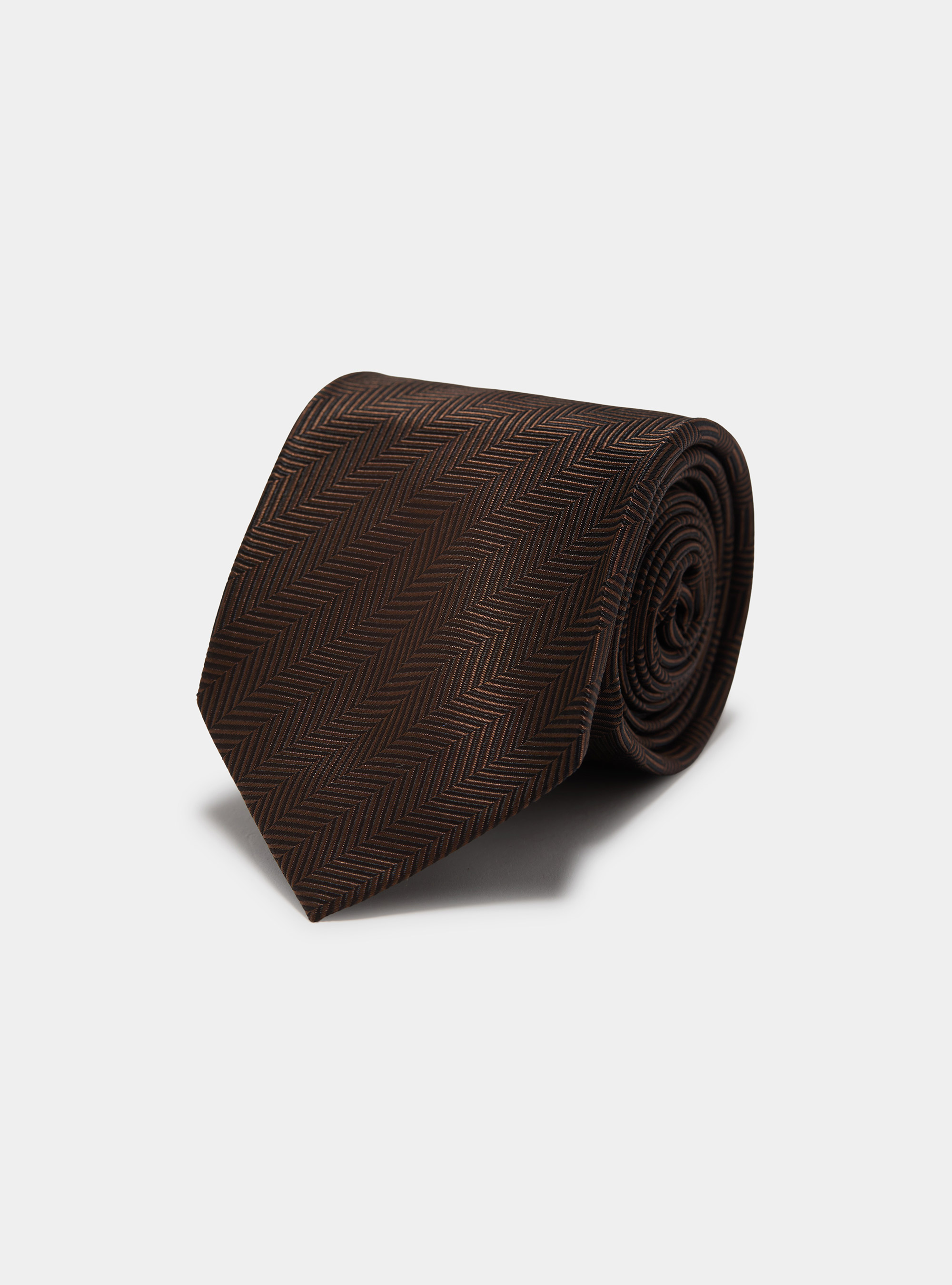 Herringbone silk tie, BROWN