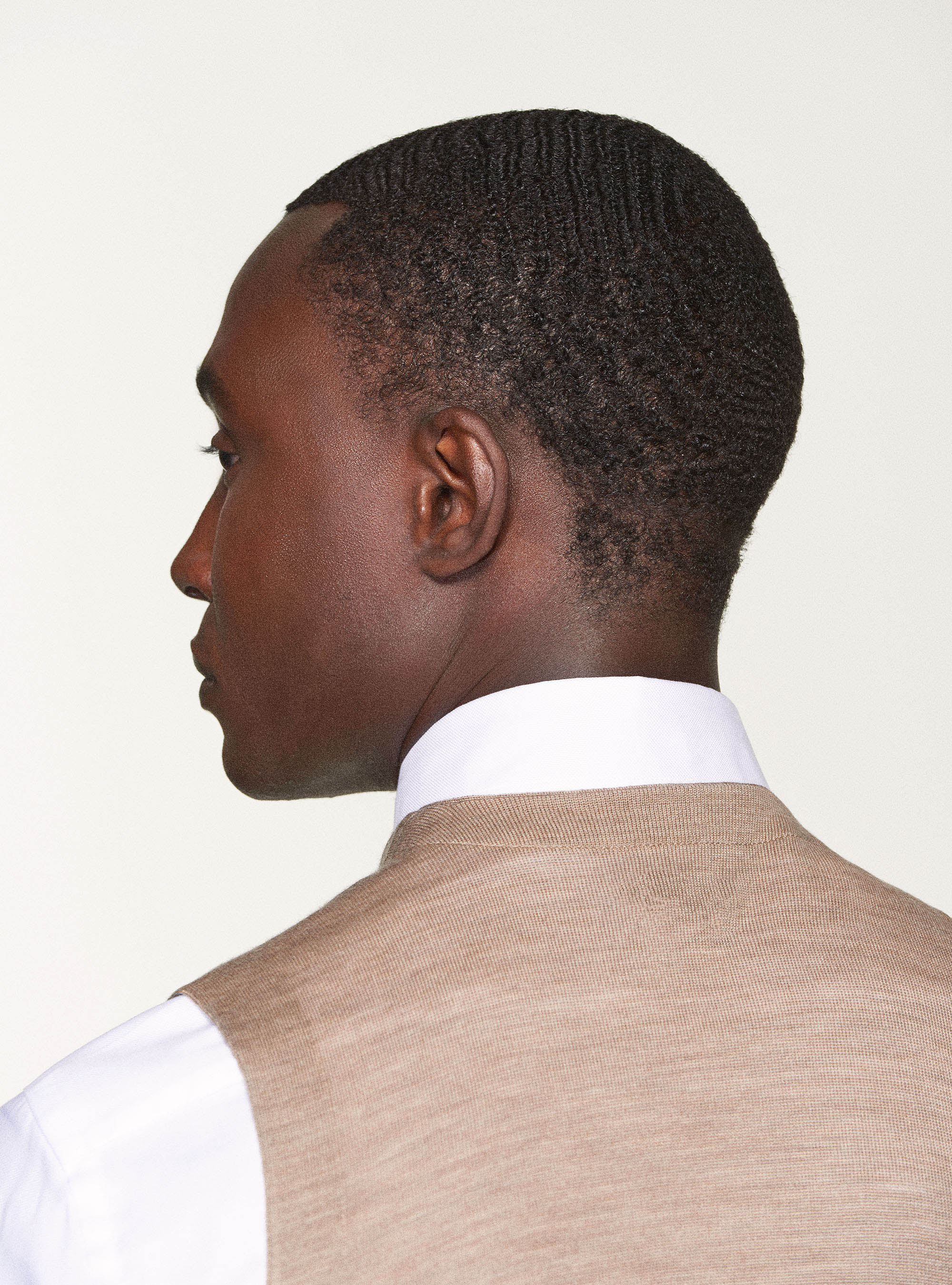 Knitted double-breasted gilet in pure extra-fine merino wool, SAND