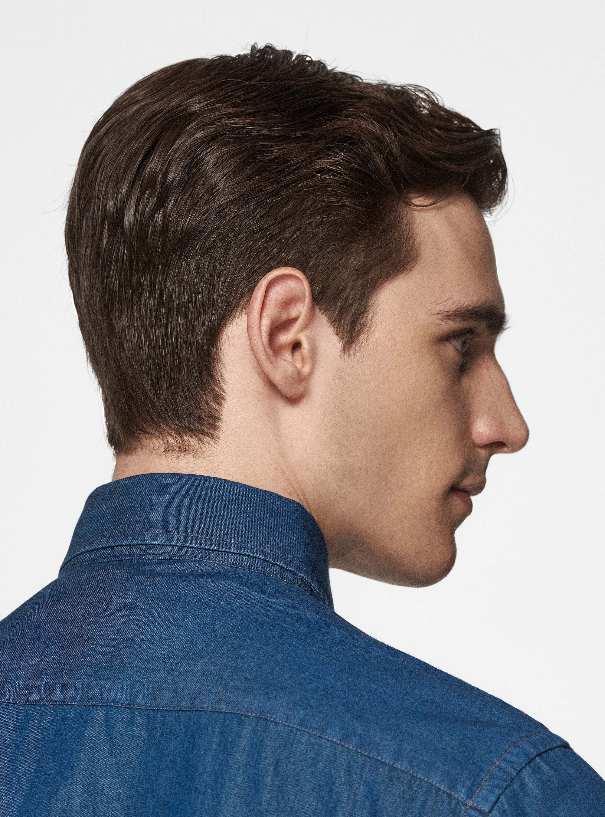 Camicia in cotone chambray, BLU NAVY