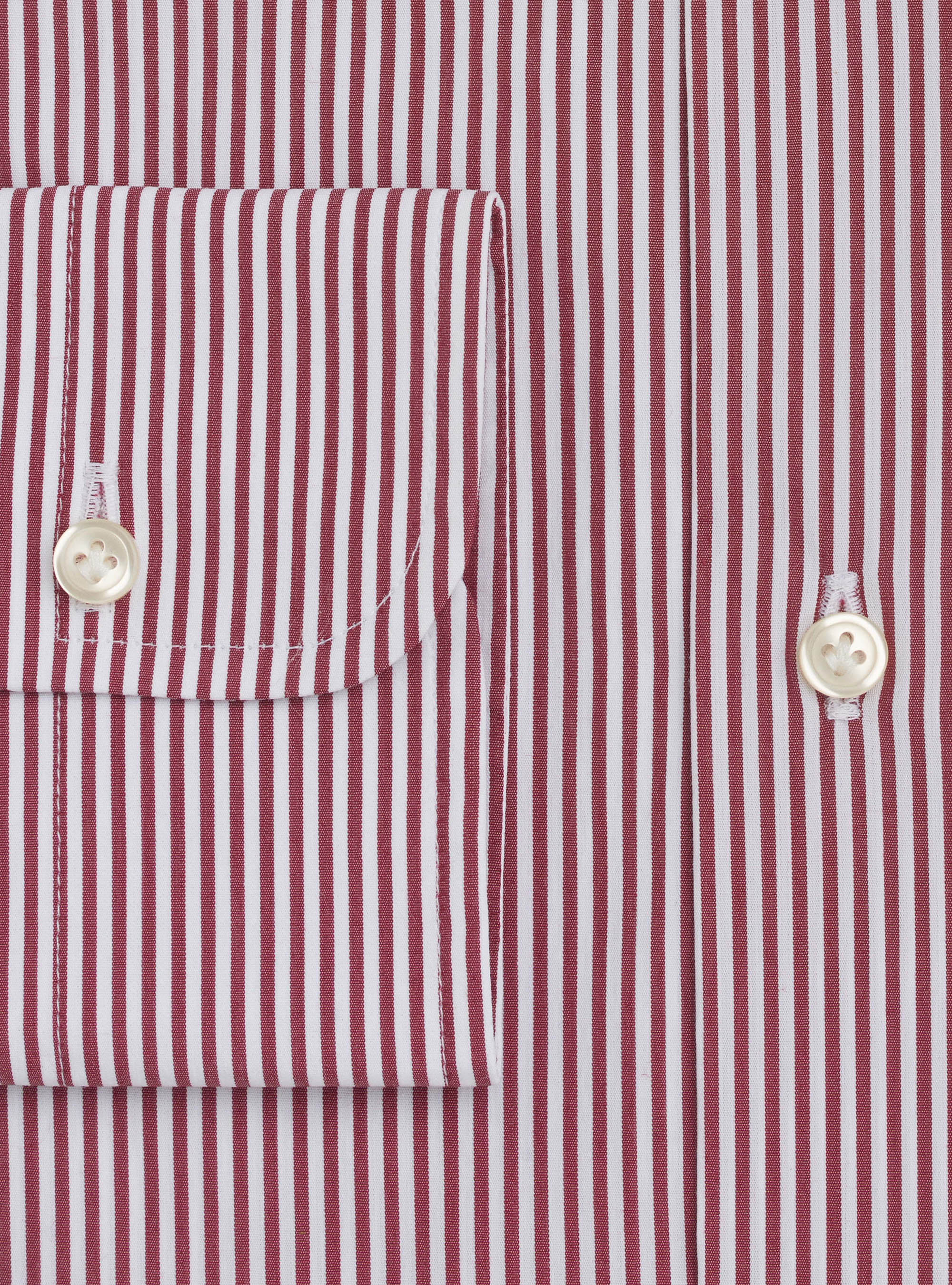 Semi-open french collar shirt in striped stretch cotton poplin, RED