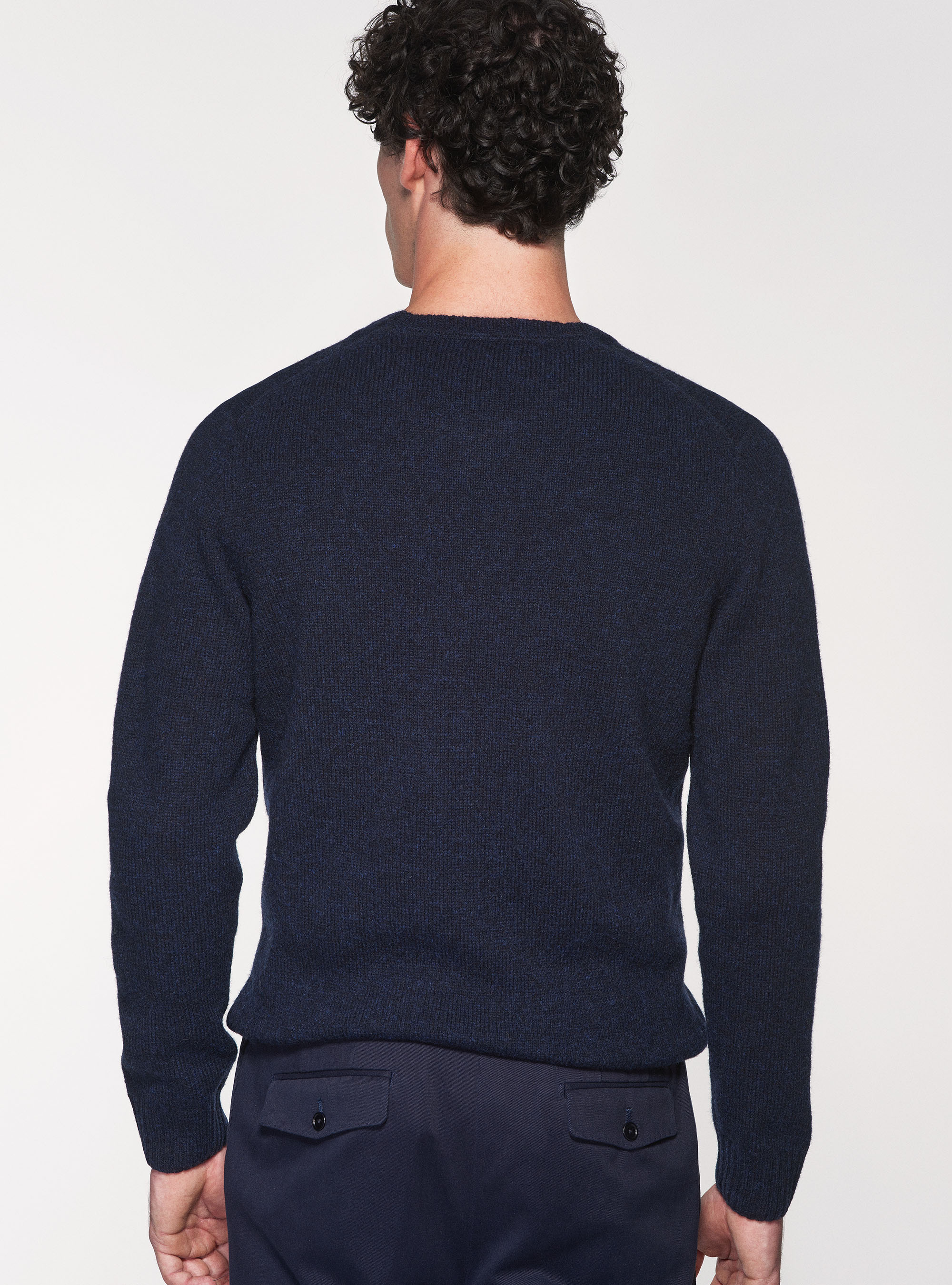 Maglia girocollo in pura lana shetland, BLU NAVY