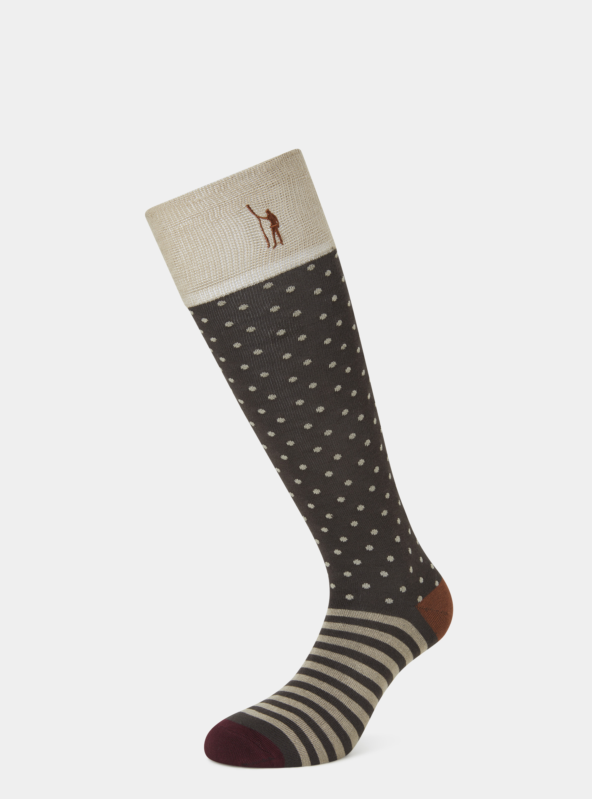 Long socks with polka dots and stripes, BROWN