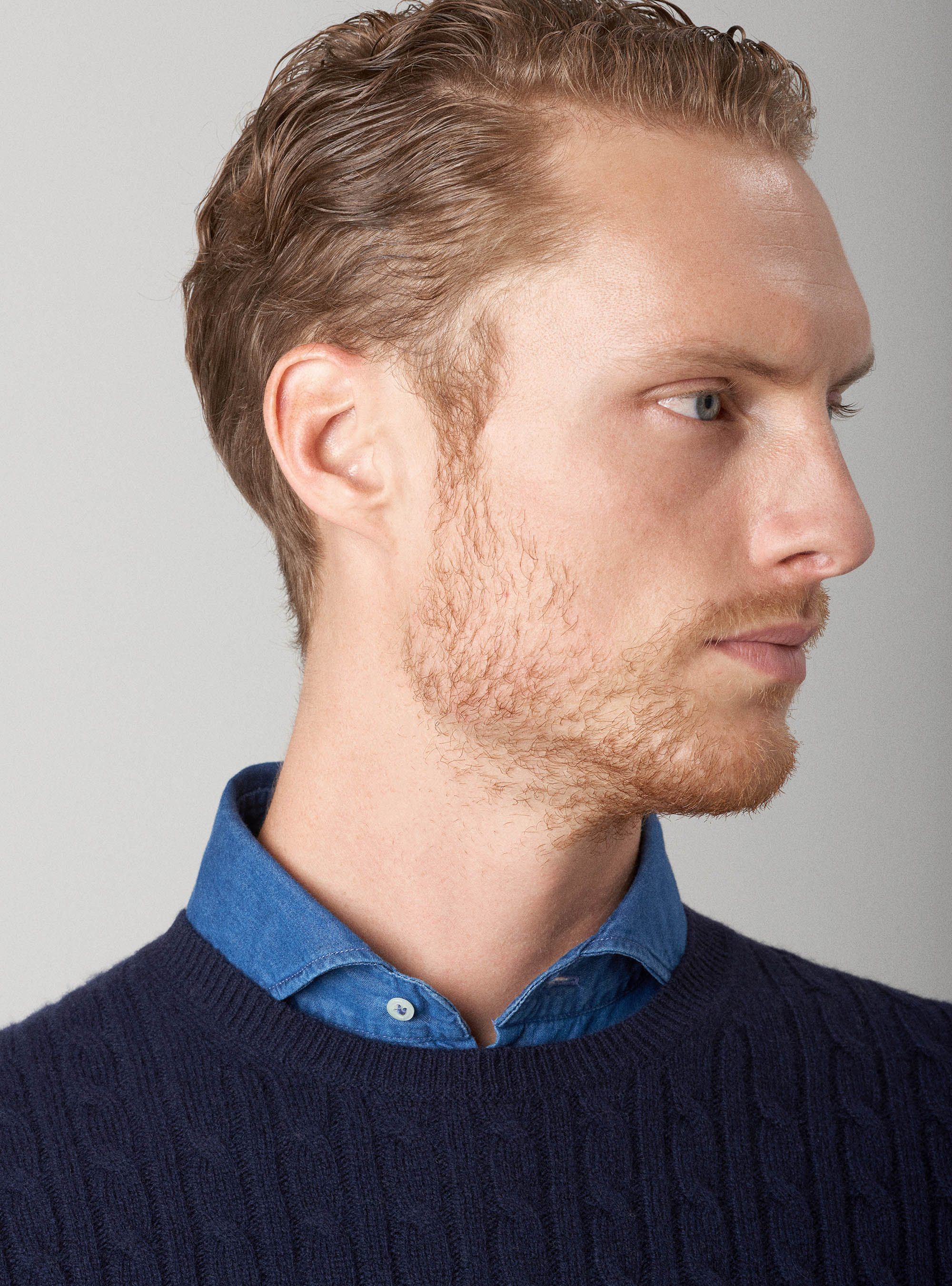 Maglia girocollo in lana lambswool e cashmere con trecce, BLU NAVY