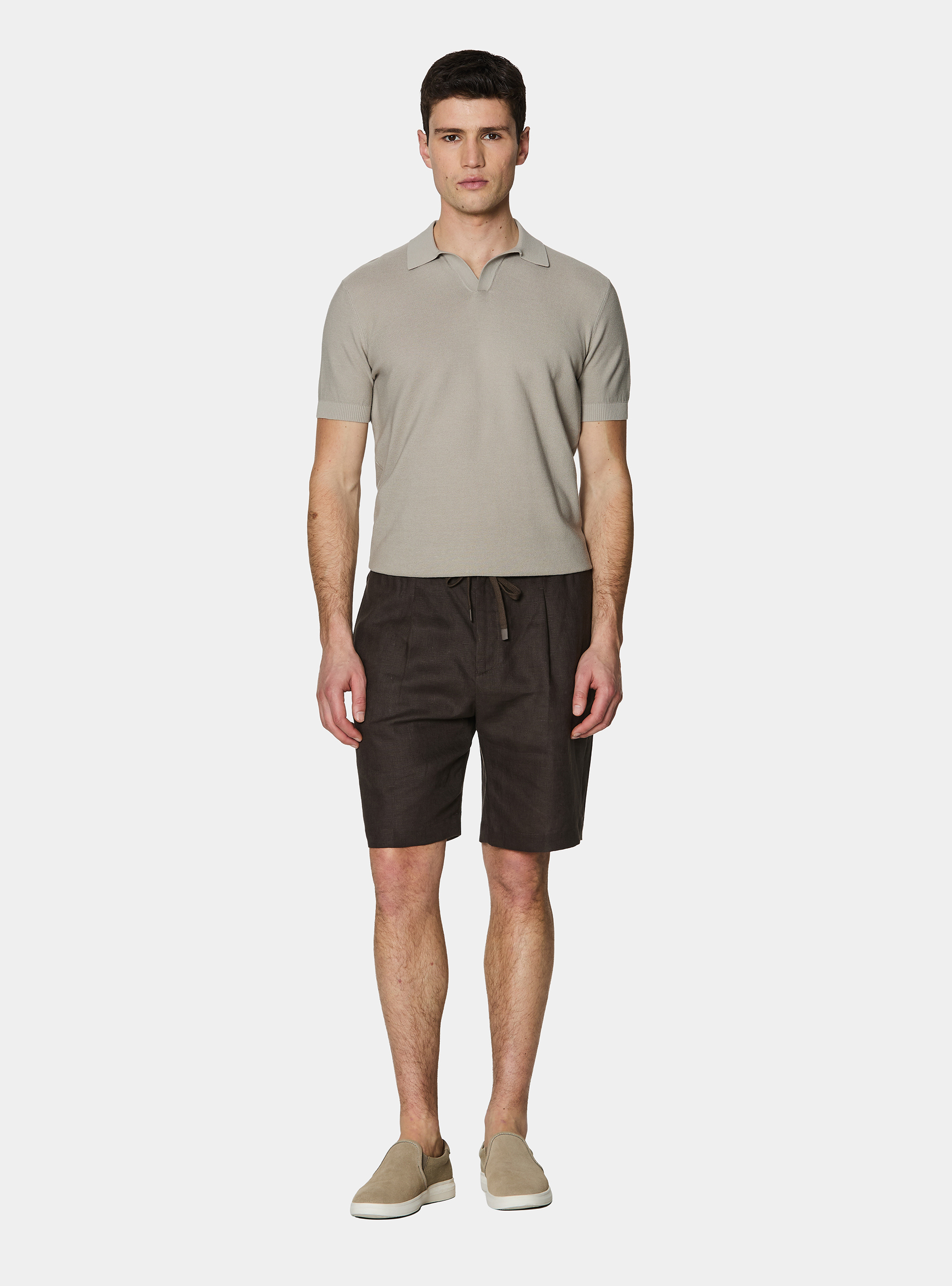 Knitted links polo shirt in extra-fine cotton, SAND