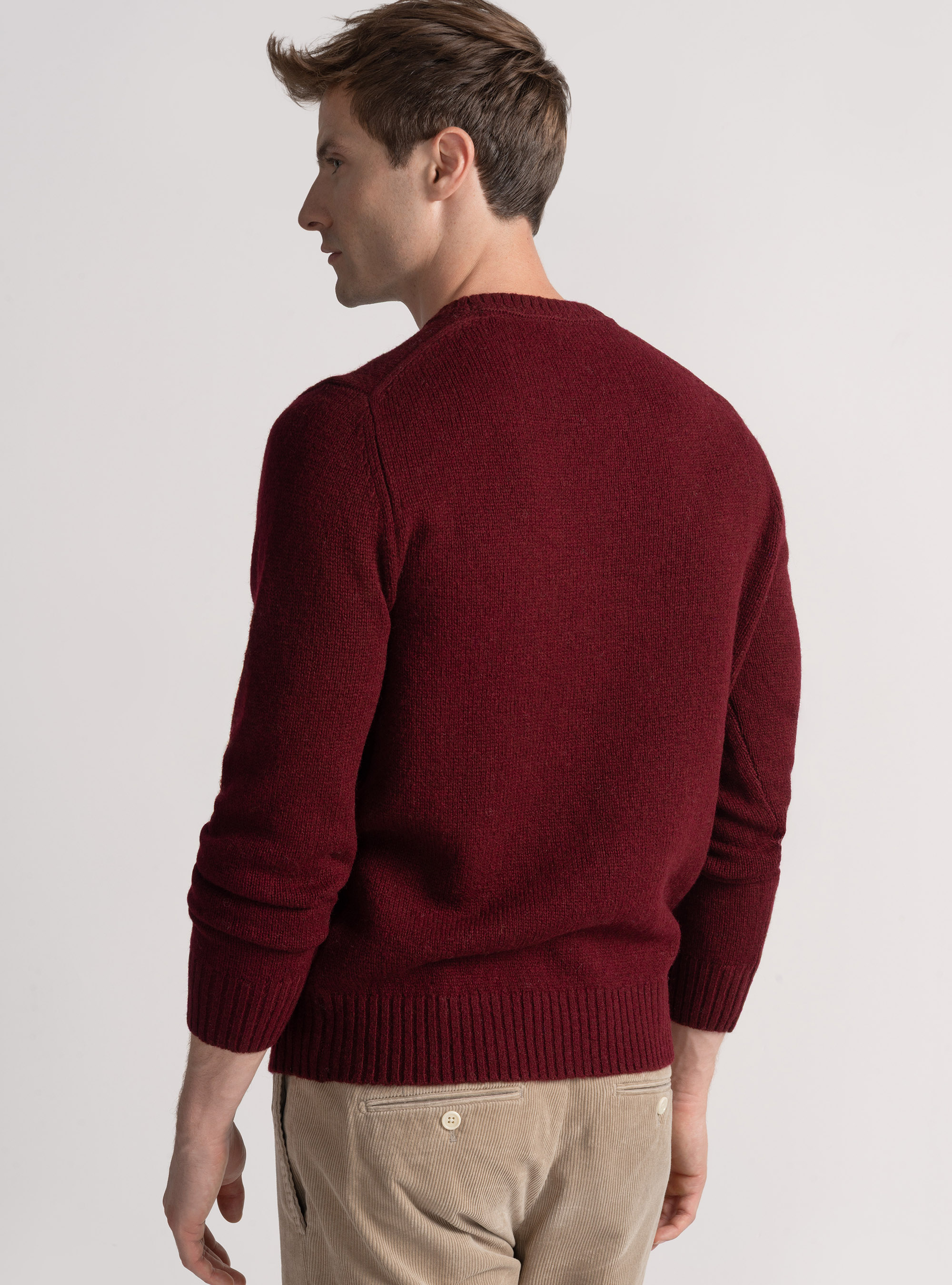 Maglia girocollo in lana shetland, BORDEAUX