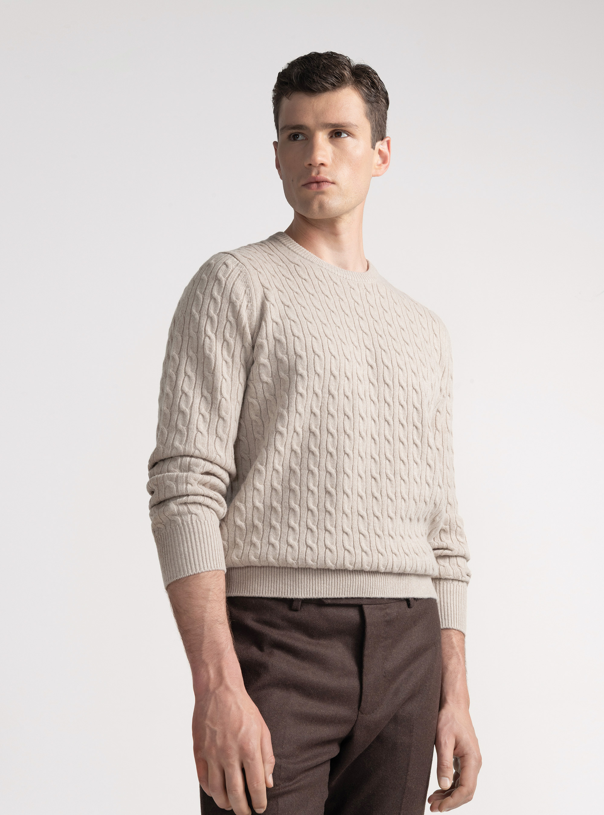 Trikot mit Rundhalsausschnitt und Borte aus Wolle und Kaschmir, ECRU 0560C