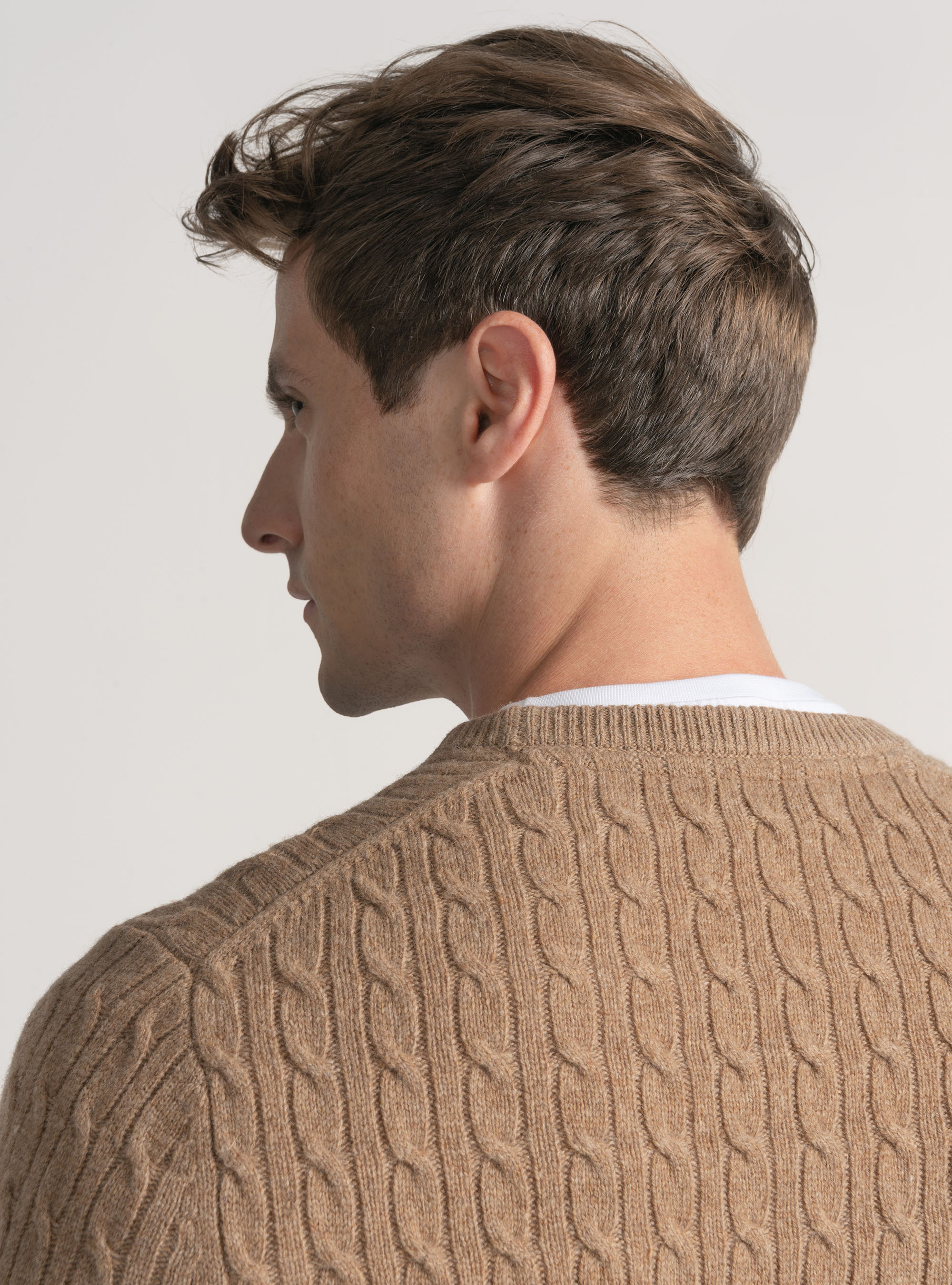 Cashmere wool crew-neck sweater with braid, CAMMELLO 0570C