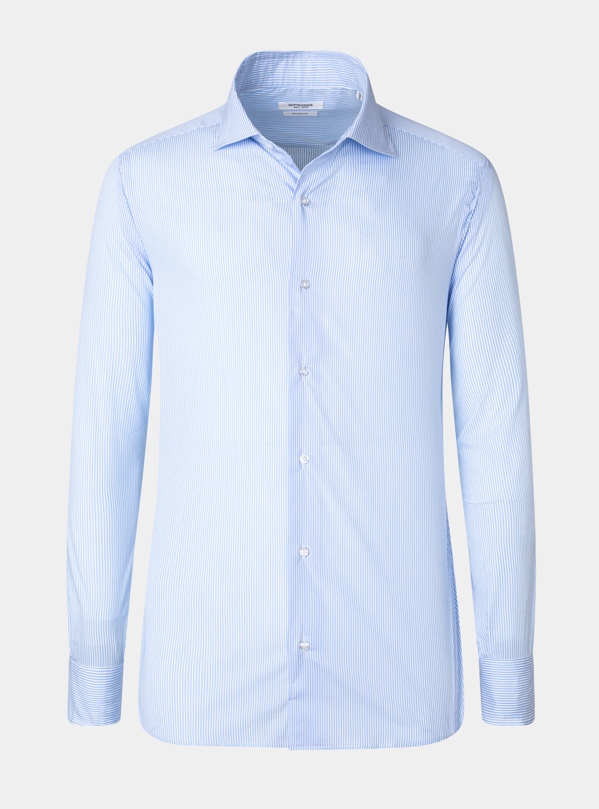 Camicia slim fit in popeline di cotone stretch rigato, AZZURRO