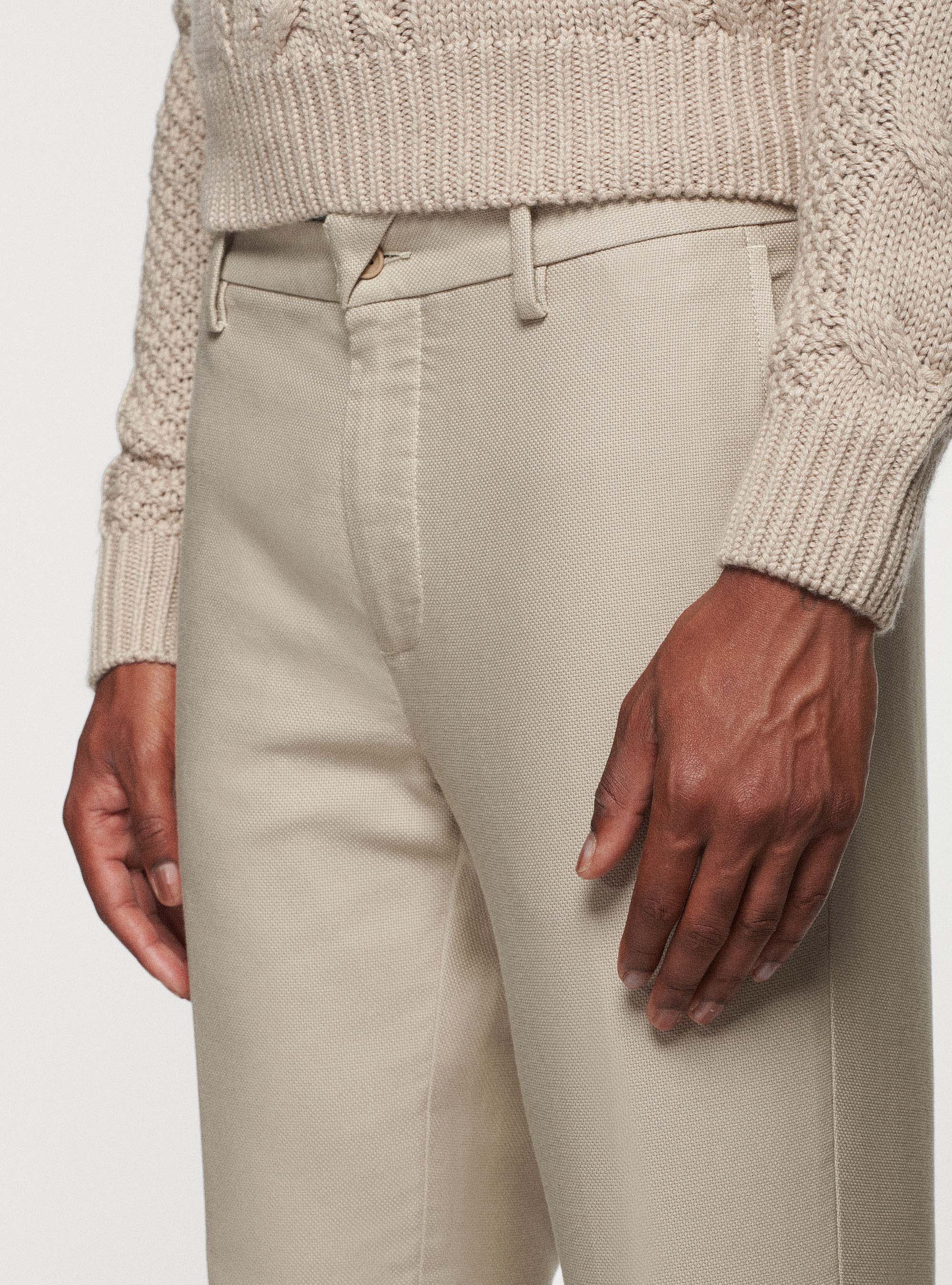 Pantaloni chino slim fit in cotone armaturato, ECRU