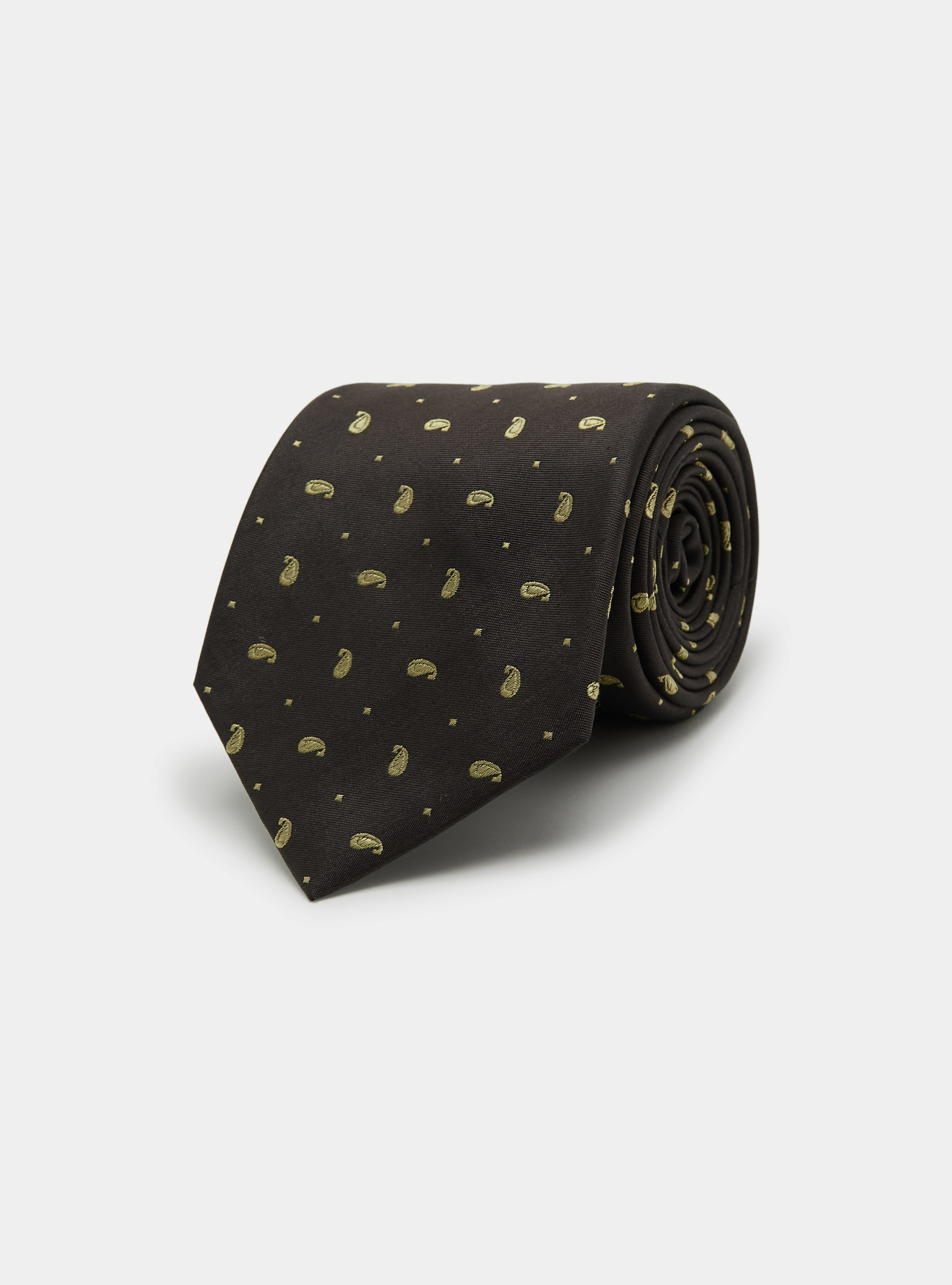 Cravatta in seta jacquard motivo paisley, MARRONE/OCRA