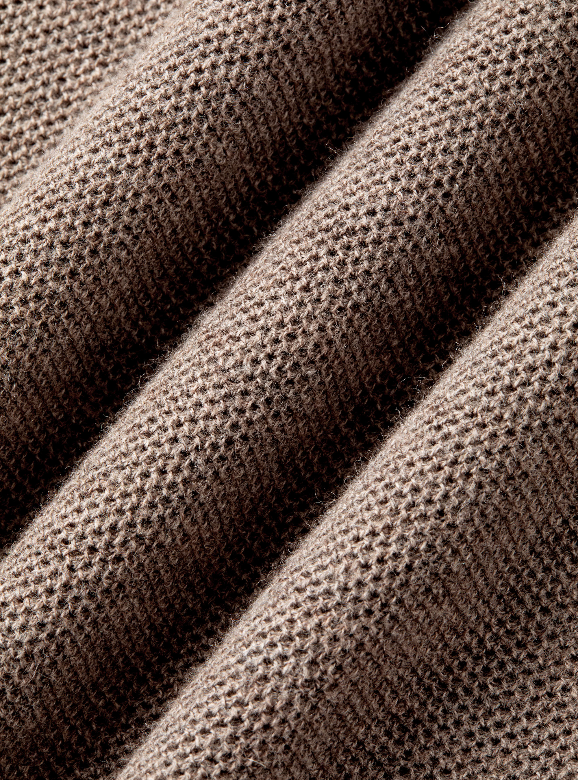 Maglia mock neck nido d'ape in cotone cashmere, FANGO