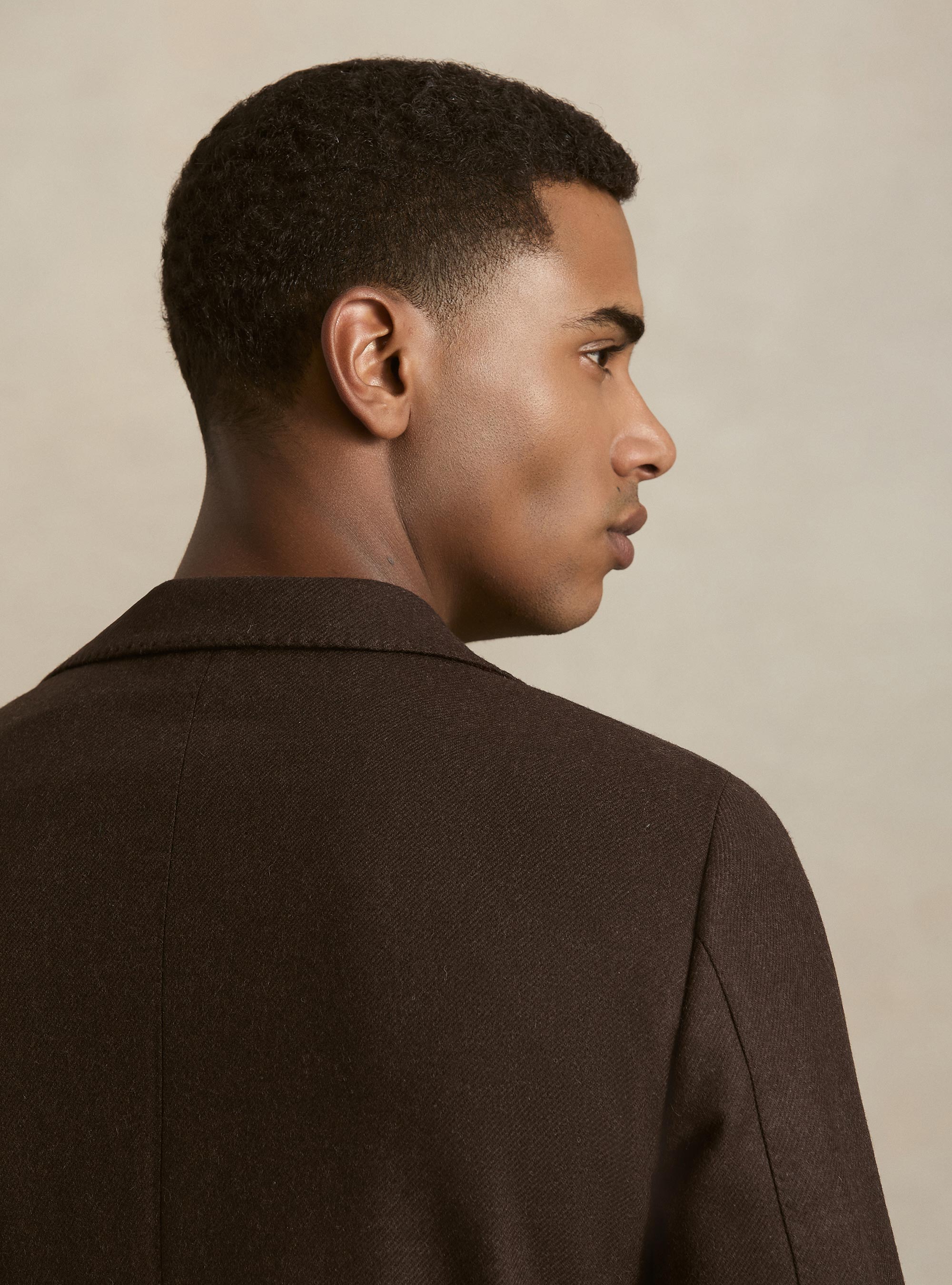 Wool blend flannel blazer, BROWN