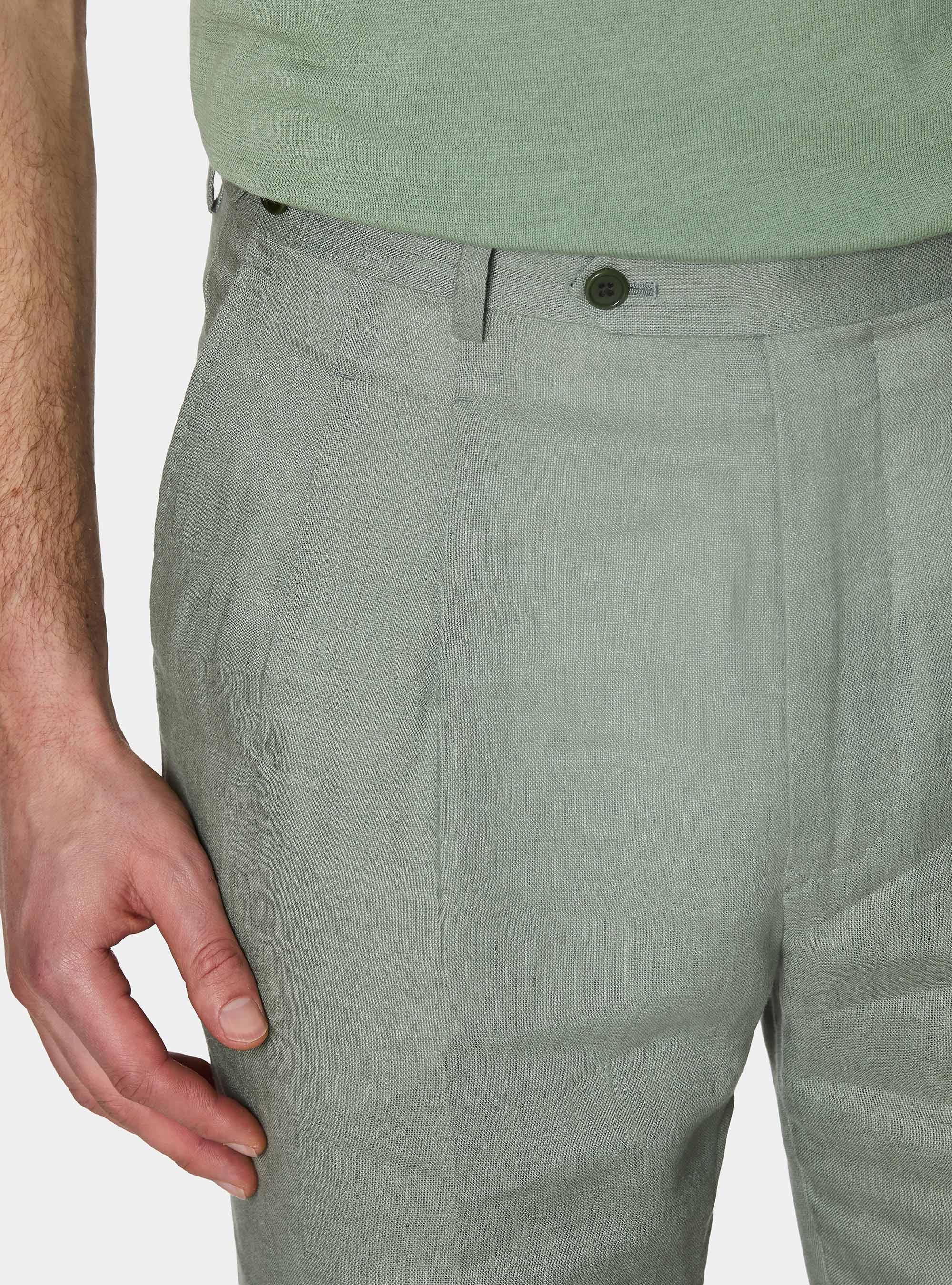 Pantaloni con pince in puro lino, SALVIA 0602C