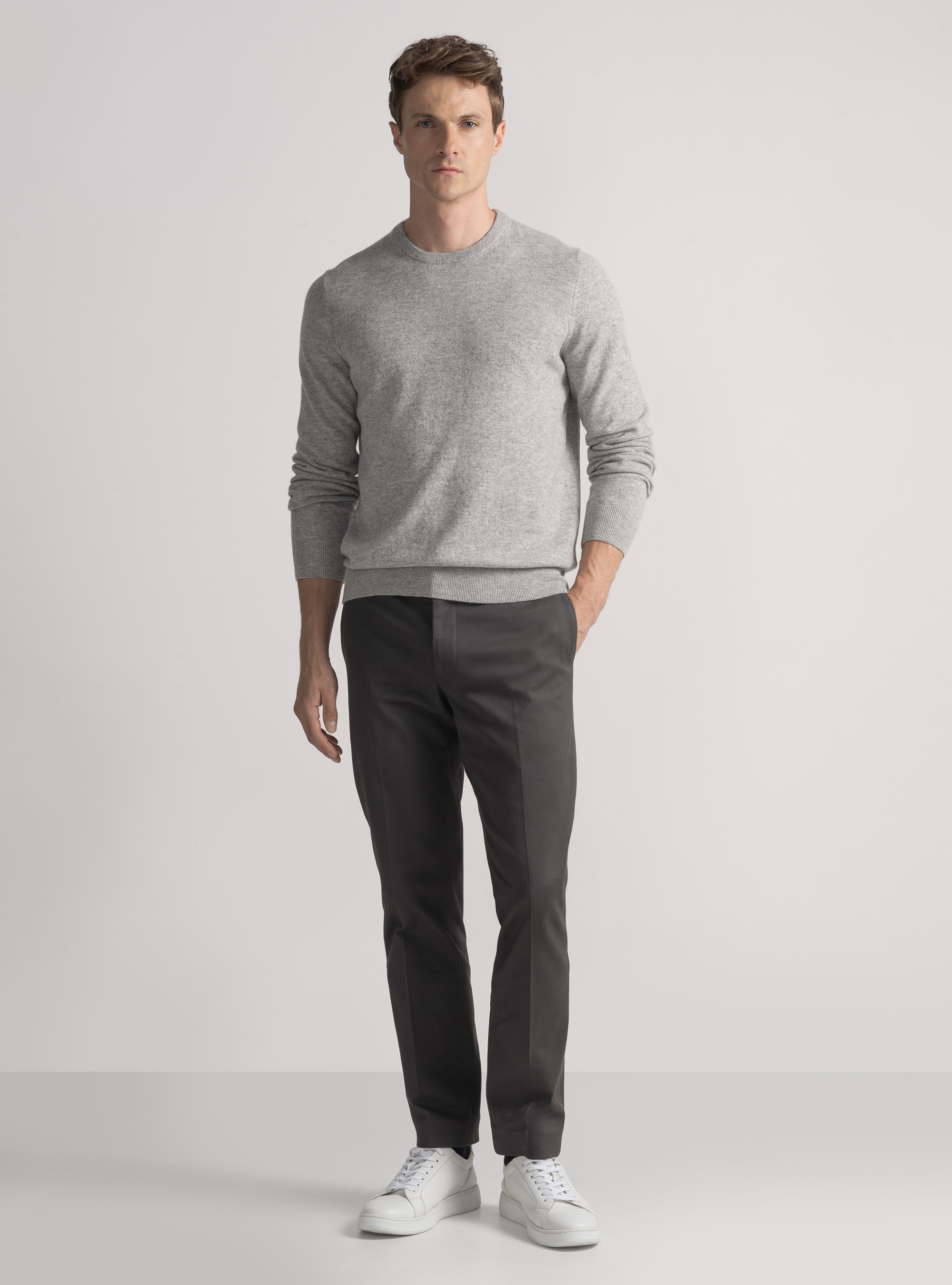 Tricot à col ras du cou en cachemire, GRIS CLAIR MÃ LANGÃ