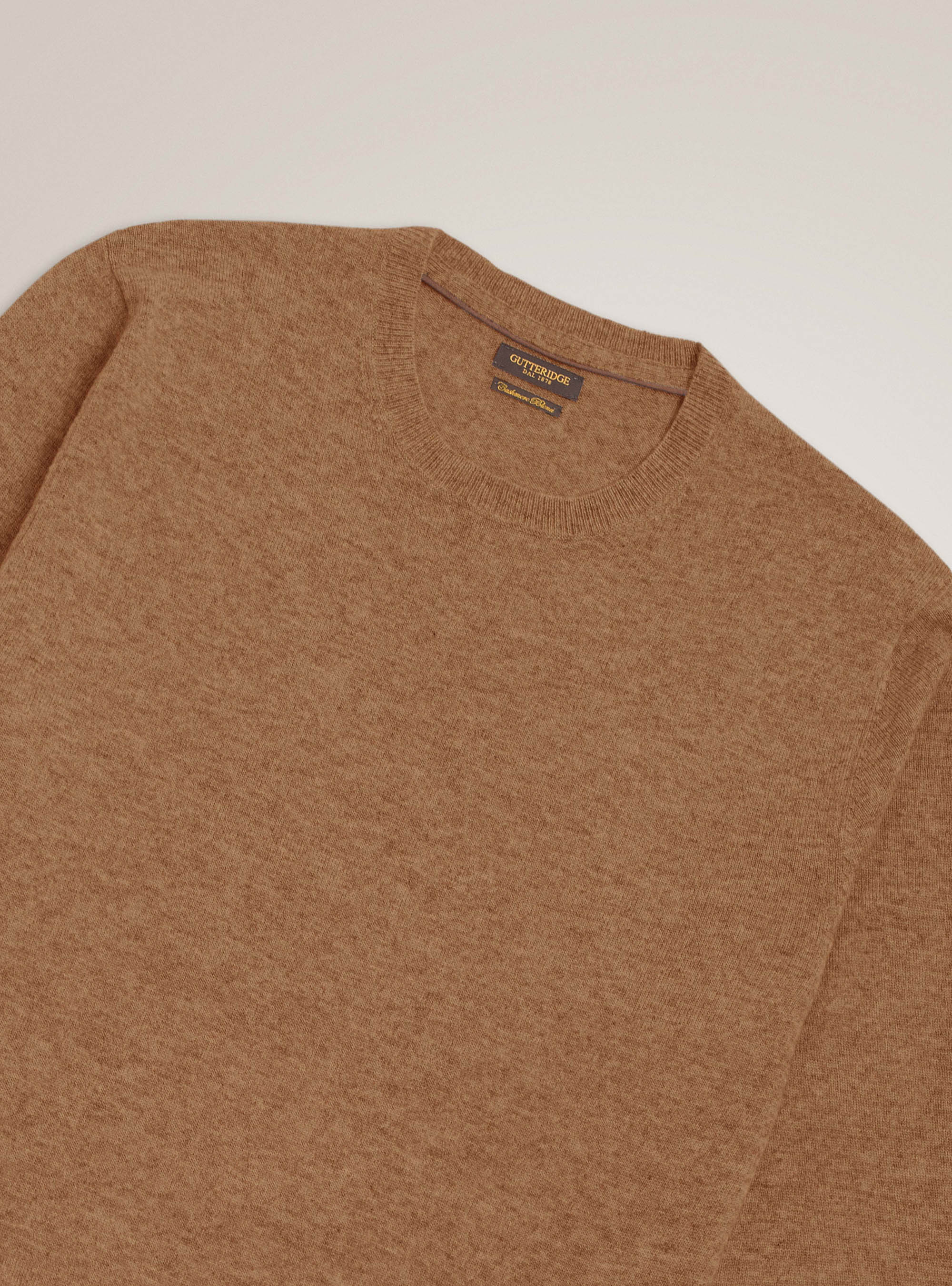 Maglia girocollo in lana lambswool e cashmere, CAFFE  0541C