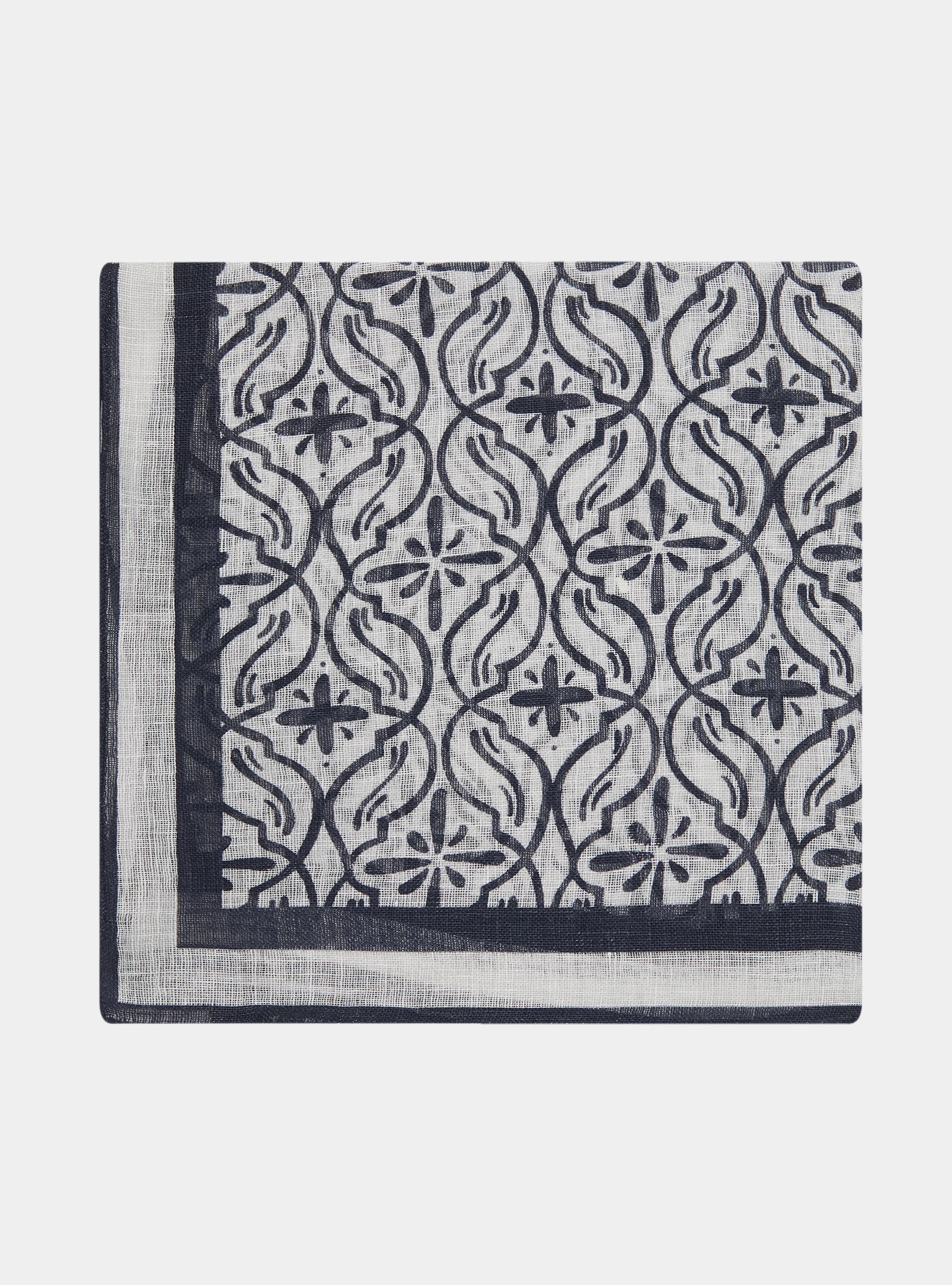 Printed linen majolica foulard, NAVY BLUE