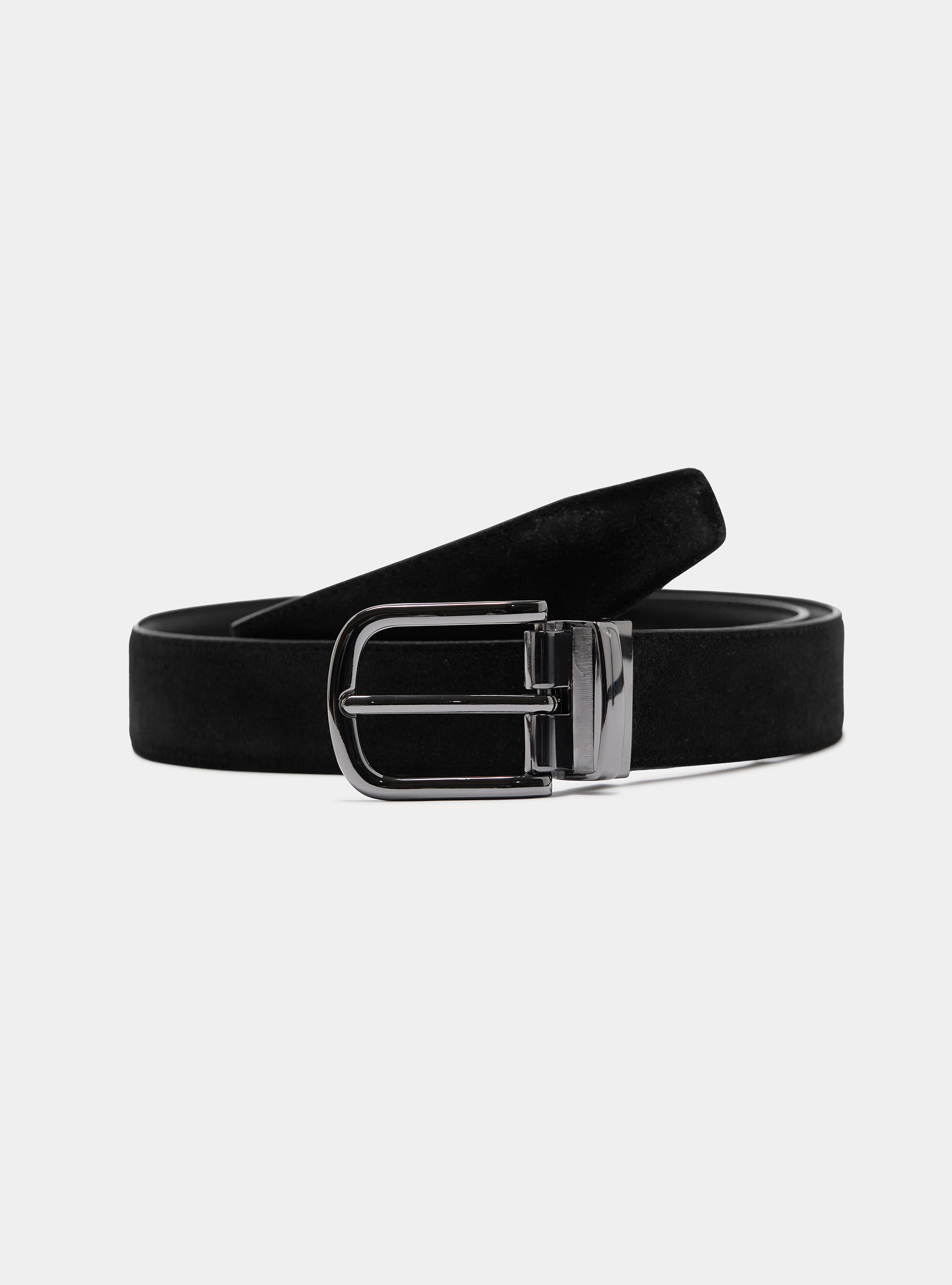 Reversible leather and suede belt, BLACK