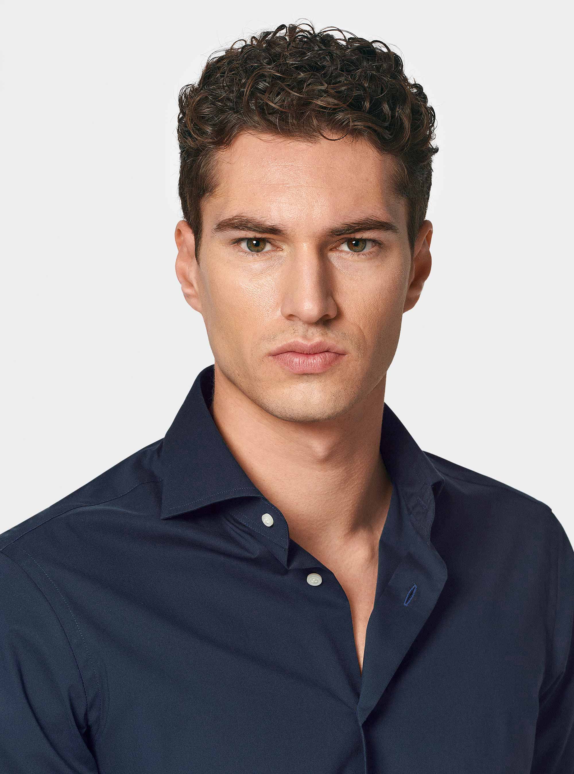 Chemise en popeline stretch, BLEU MARINE